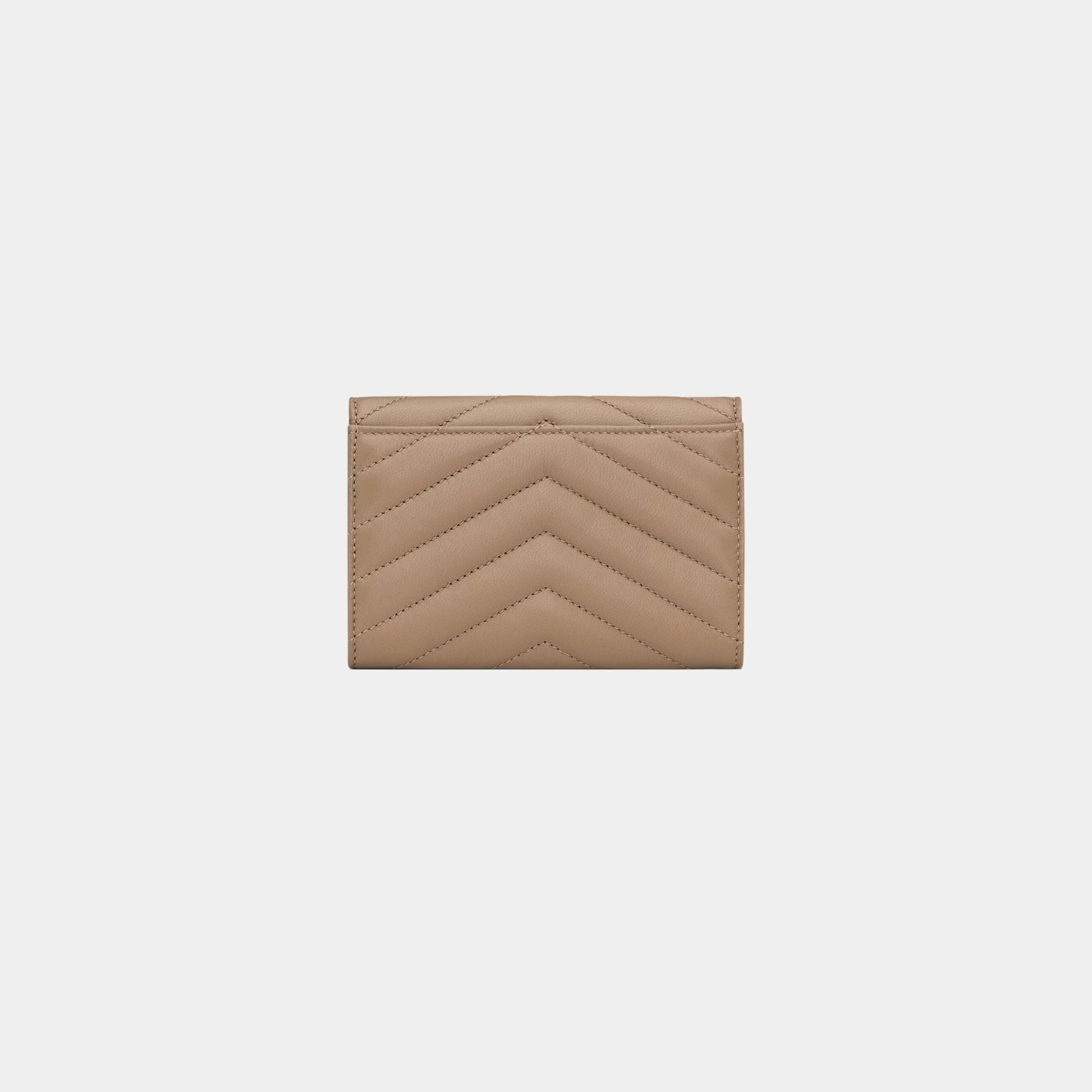 Yves Saint Laurent Cassandre Matelasse Small Envelope Wallet Lambskin, Dusty Grey, Back