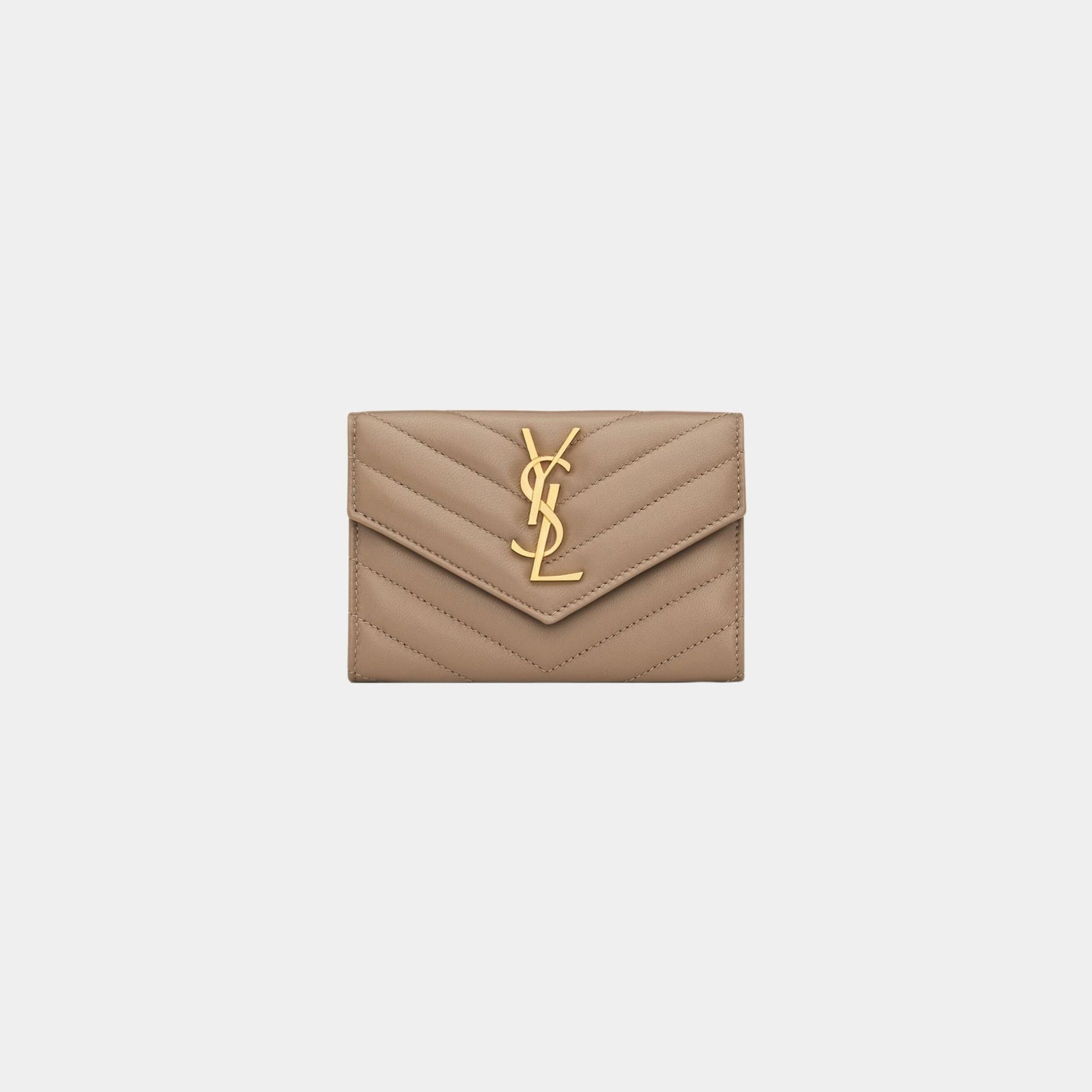 Yves Saint Laurent Cassandre Matelasse Small Envelope Wallet Lambskin, Dusty Grey, Front