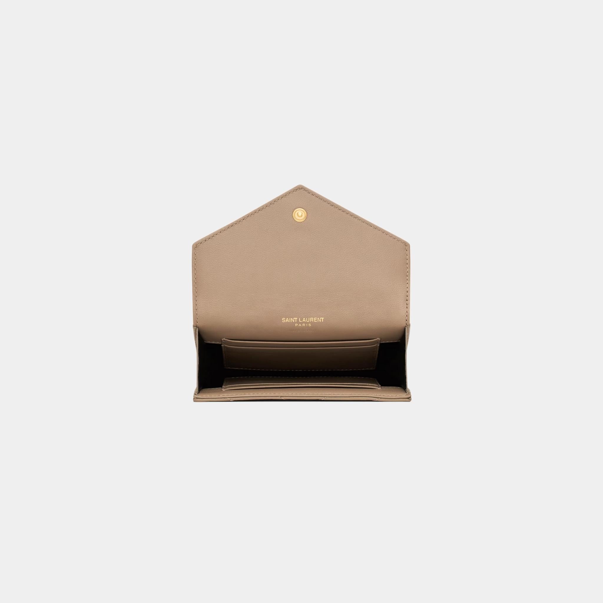 Yves Saint Laurent Cassandre Matelasse Small Envelope Wallet Lambskin, Dusty Grey, Top