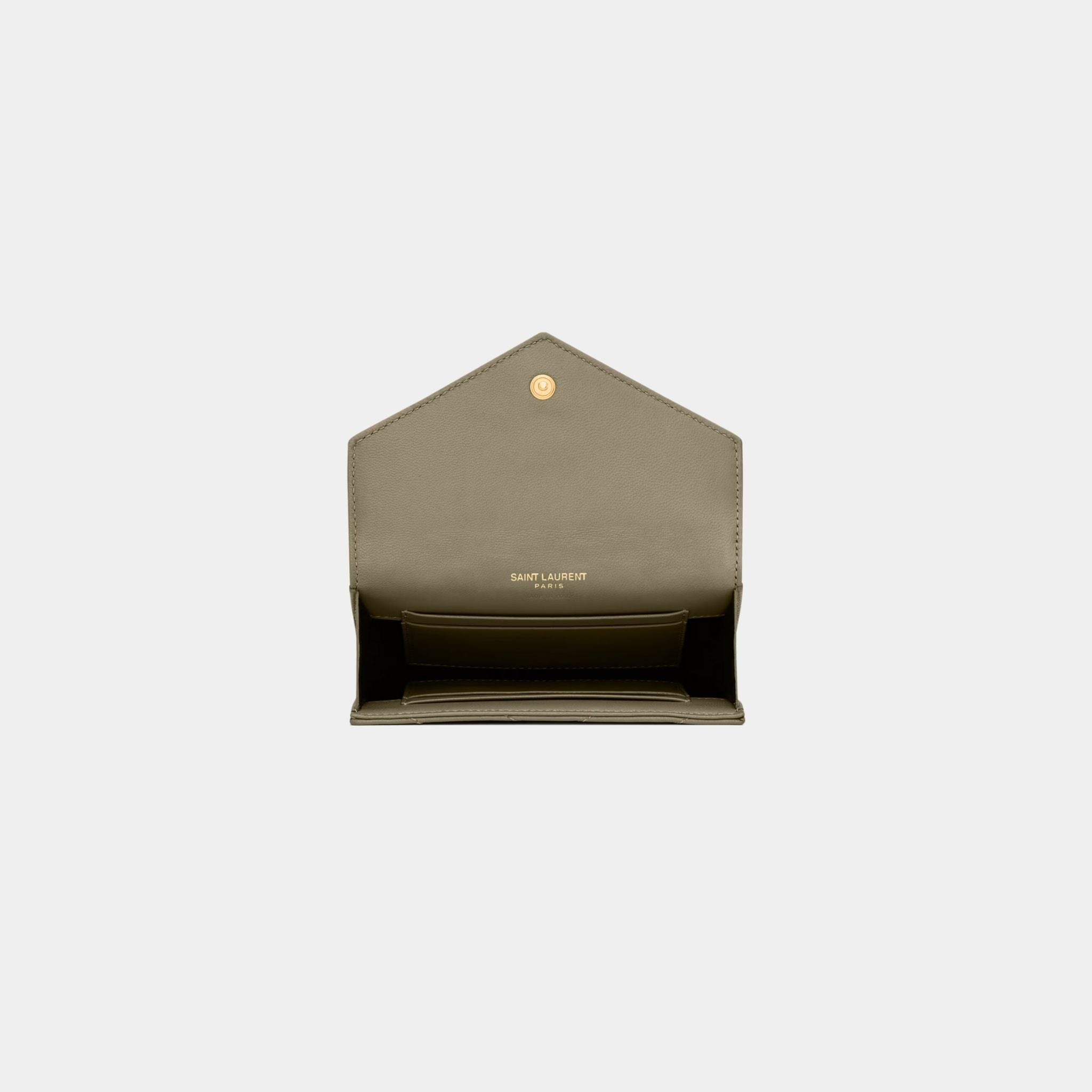 Yves Saint Laurent Cassandre Matelasse Small Envelope Wallet Lambskin, Strong Moss, Top