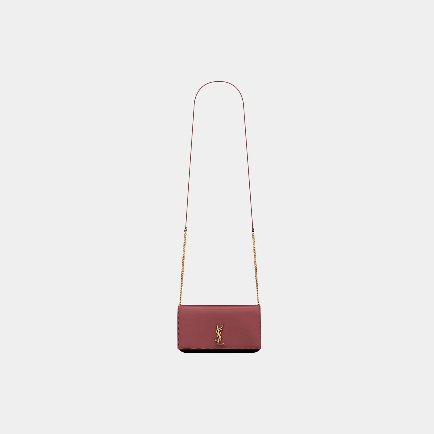 Yves Saint Laurent Cassandre Phone Holder Smooth Leather With Strap, Rouge Merlot, Front