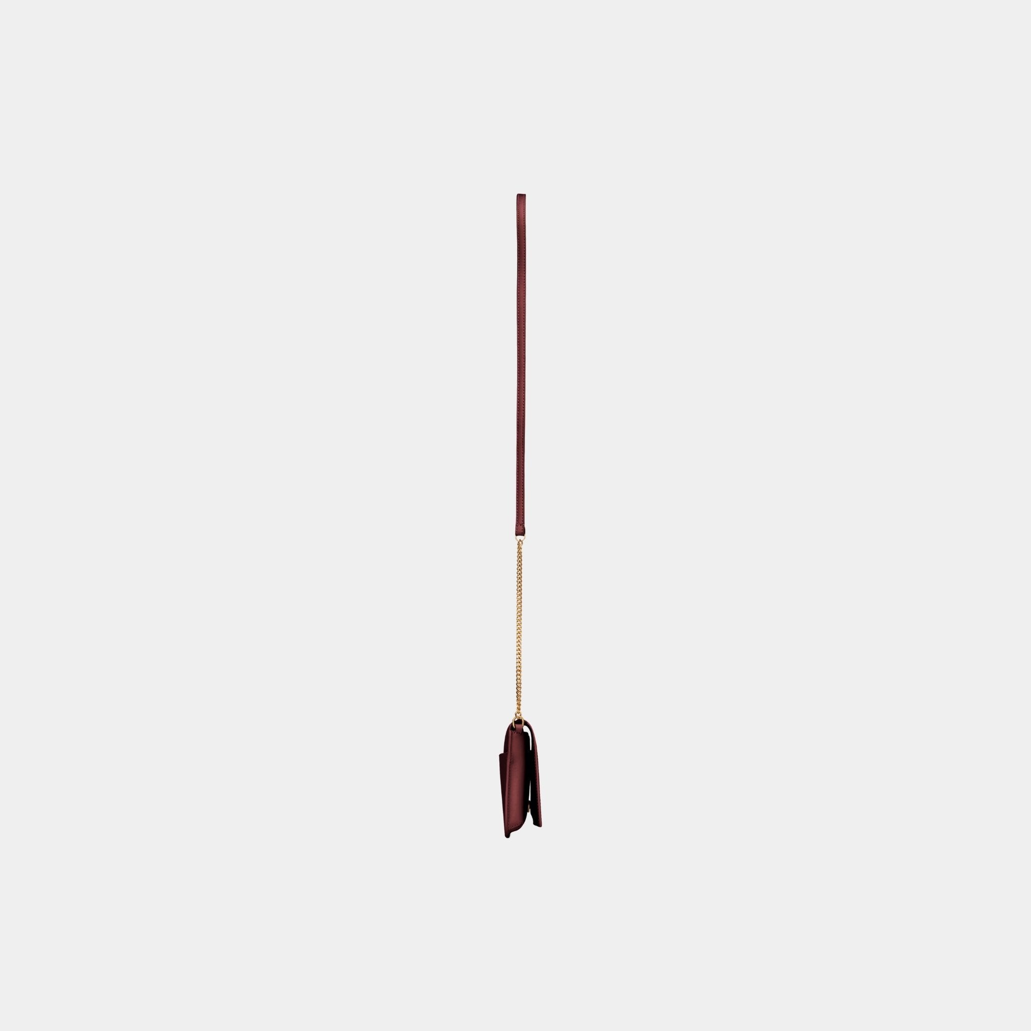 Yves Saint Laurent Cassandre Phone Holder Smooth Leather With Strap, Rouge Merlot, Side