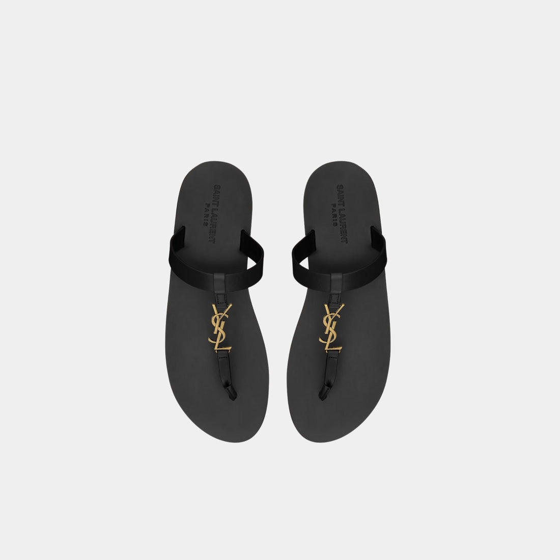 Yves Saint Laurent Cassandre Slides In Smooth Leather, Black, Top