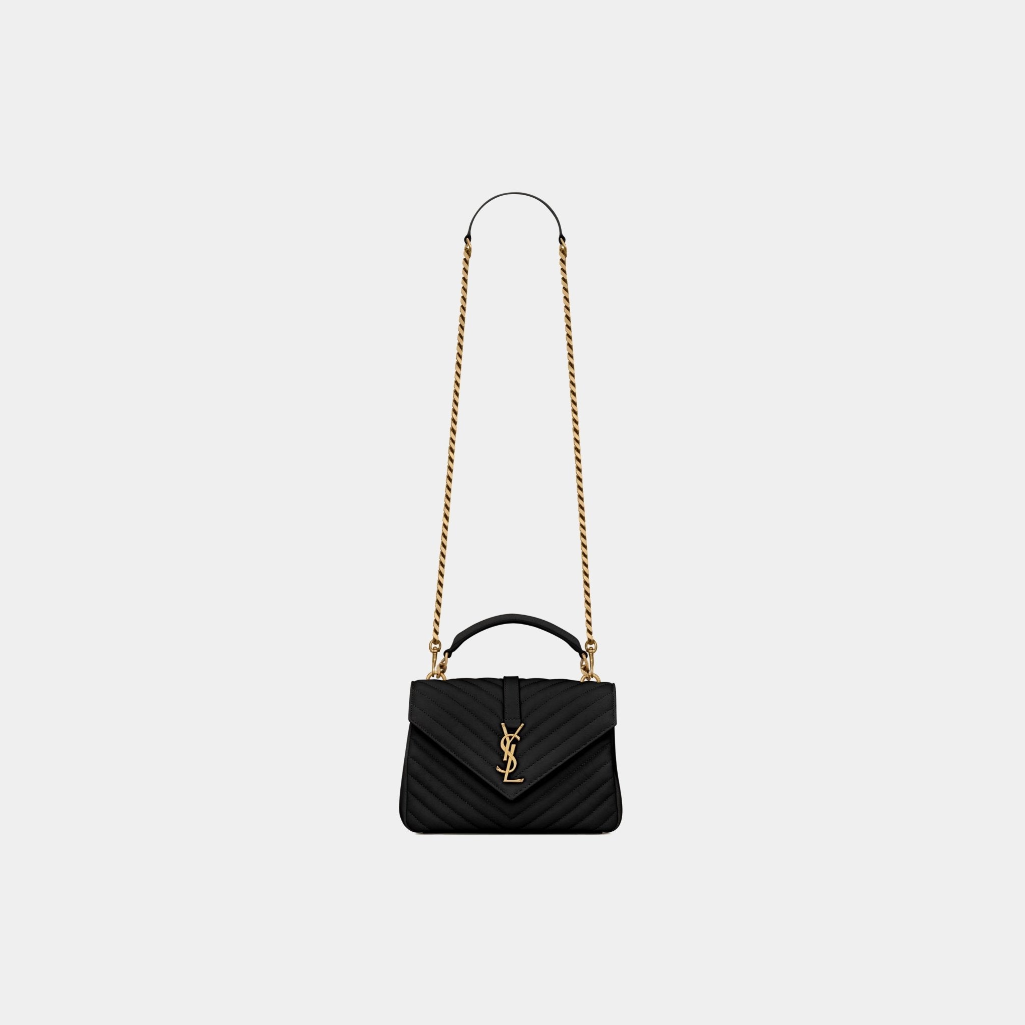Yves Saint Laurent College Medium In Quilted Leather Bronze Hardware, Black, Front