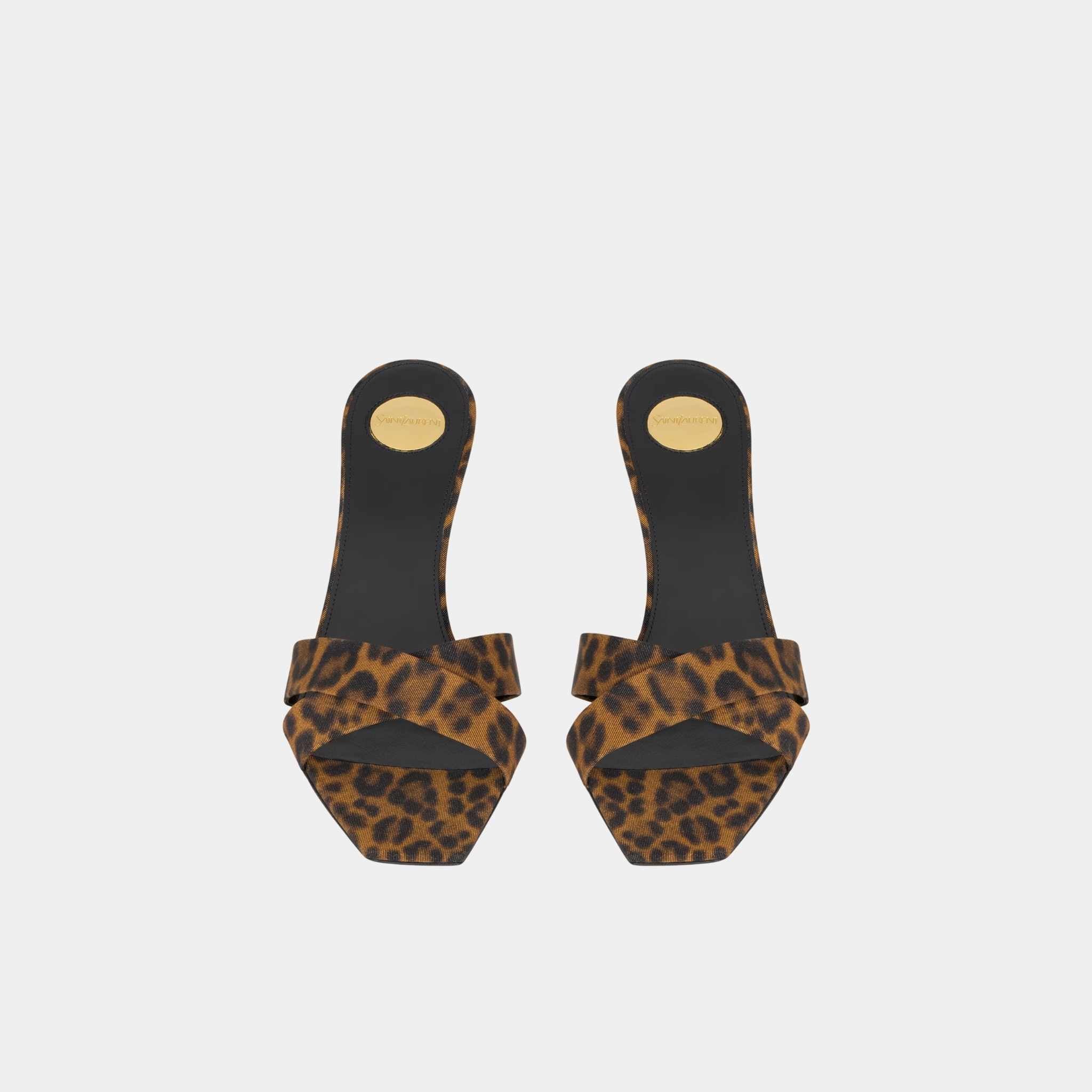 Yves Saint Laurent Jill Mules In Leopard Grosgrain, Front