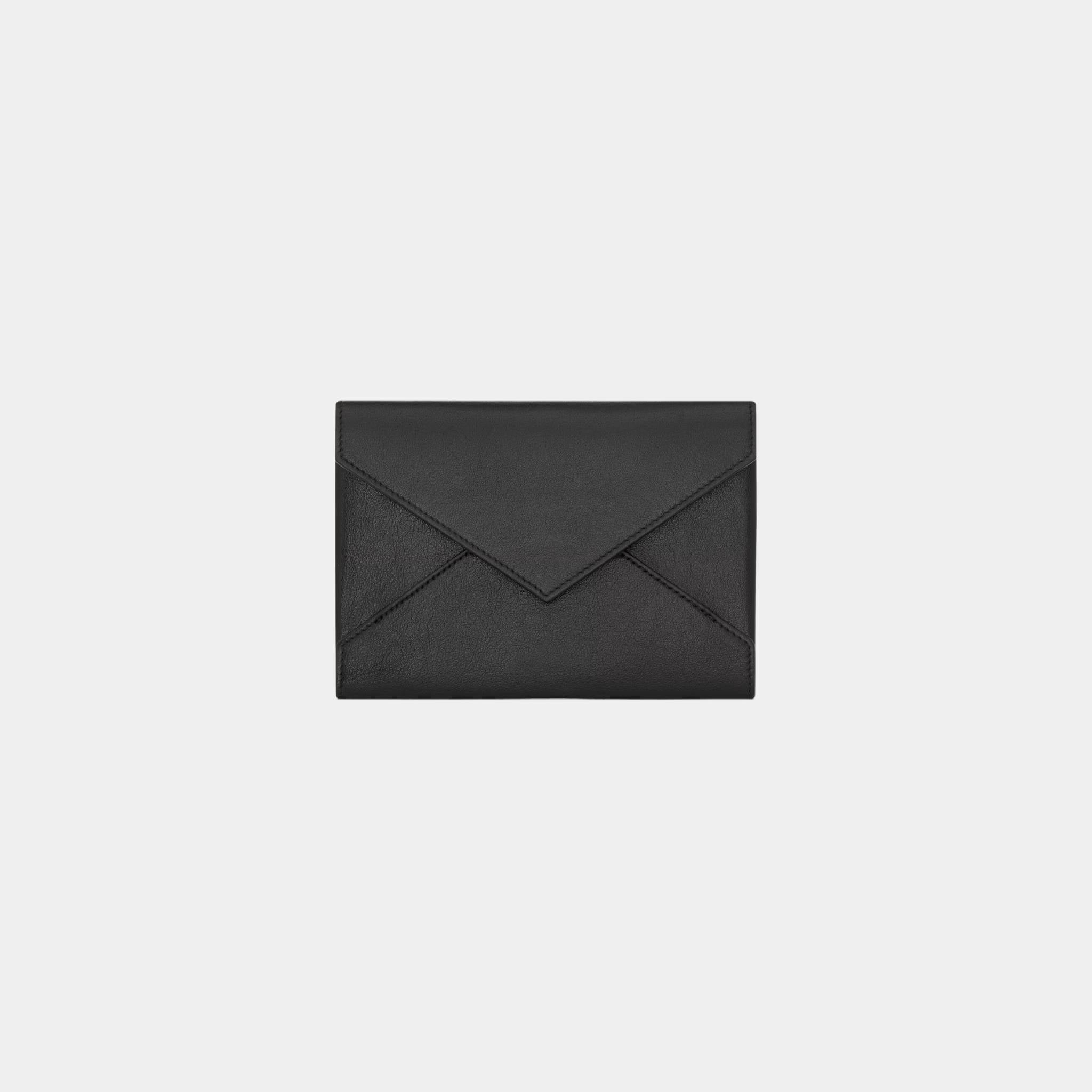 Yves Saint Laurent Letter Passport Case In Leather, Black, Front