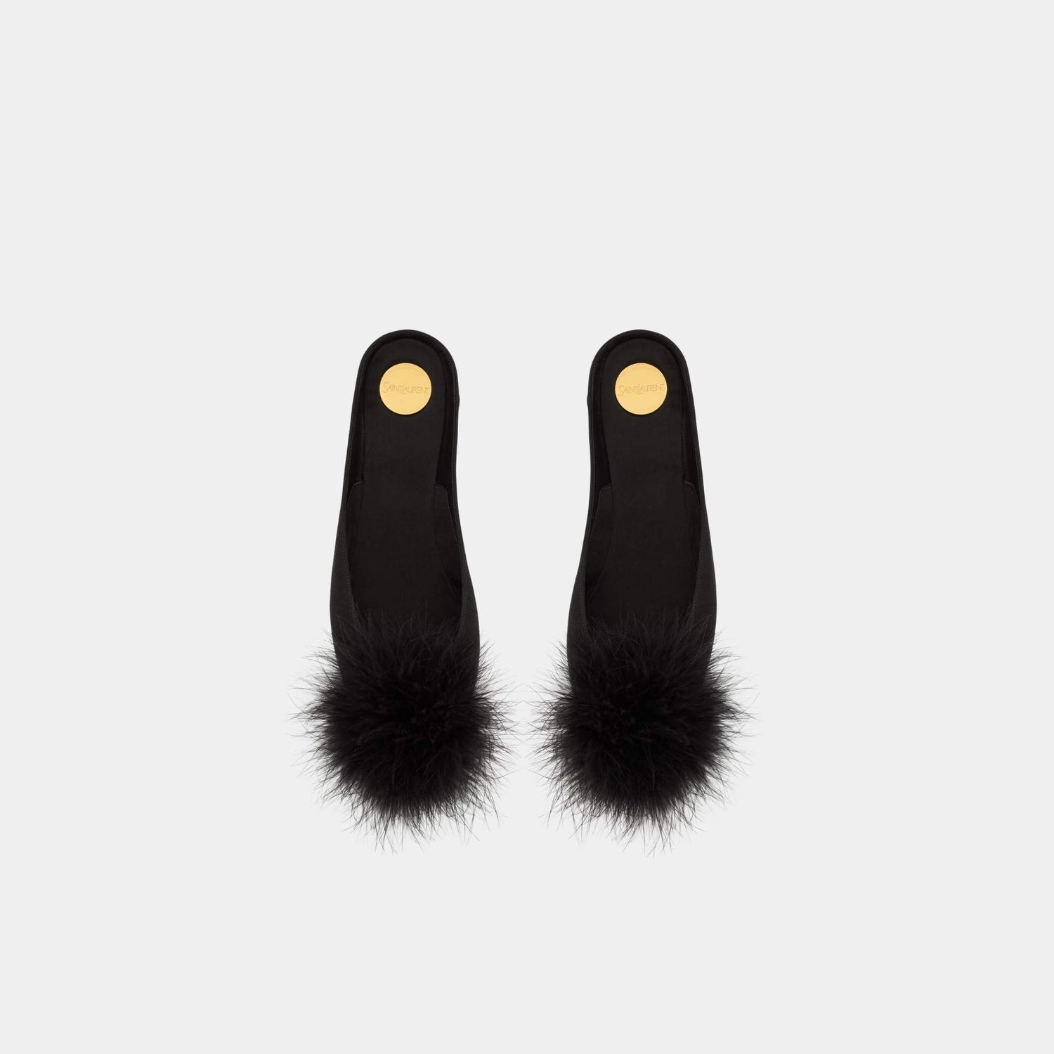 Yves Saint Laurent Lido Slip-Ons In Satin Crepe And Feathers, Top