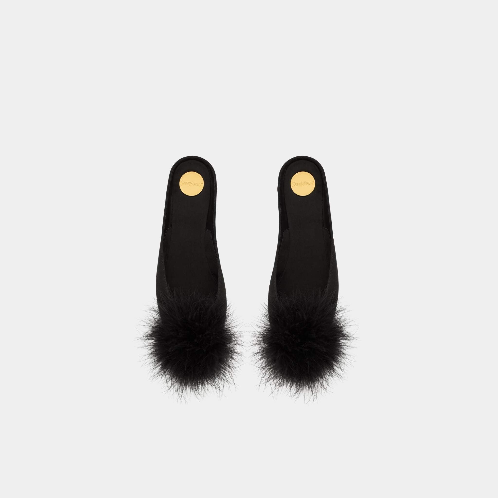 Yves Saint Laurent Lido Slip-Ons In Satin Crepe And Feathers, Top