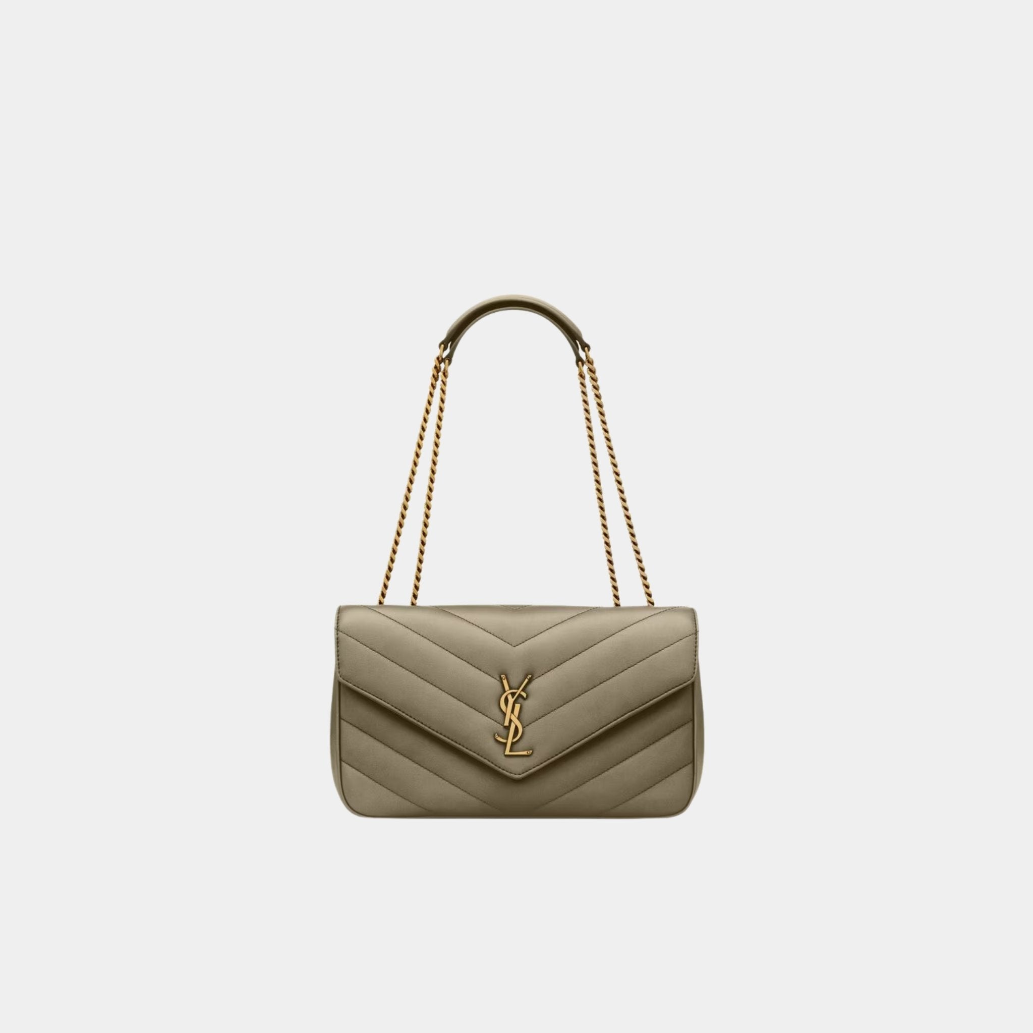 Yves Saint Laurent Loulou Medium In Matelasse Lambskin, Dark Strong Moss, Front