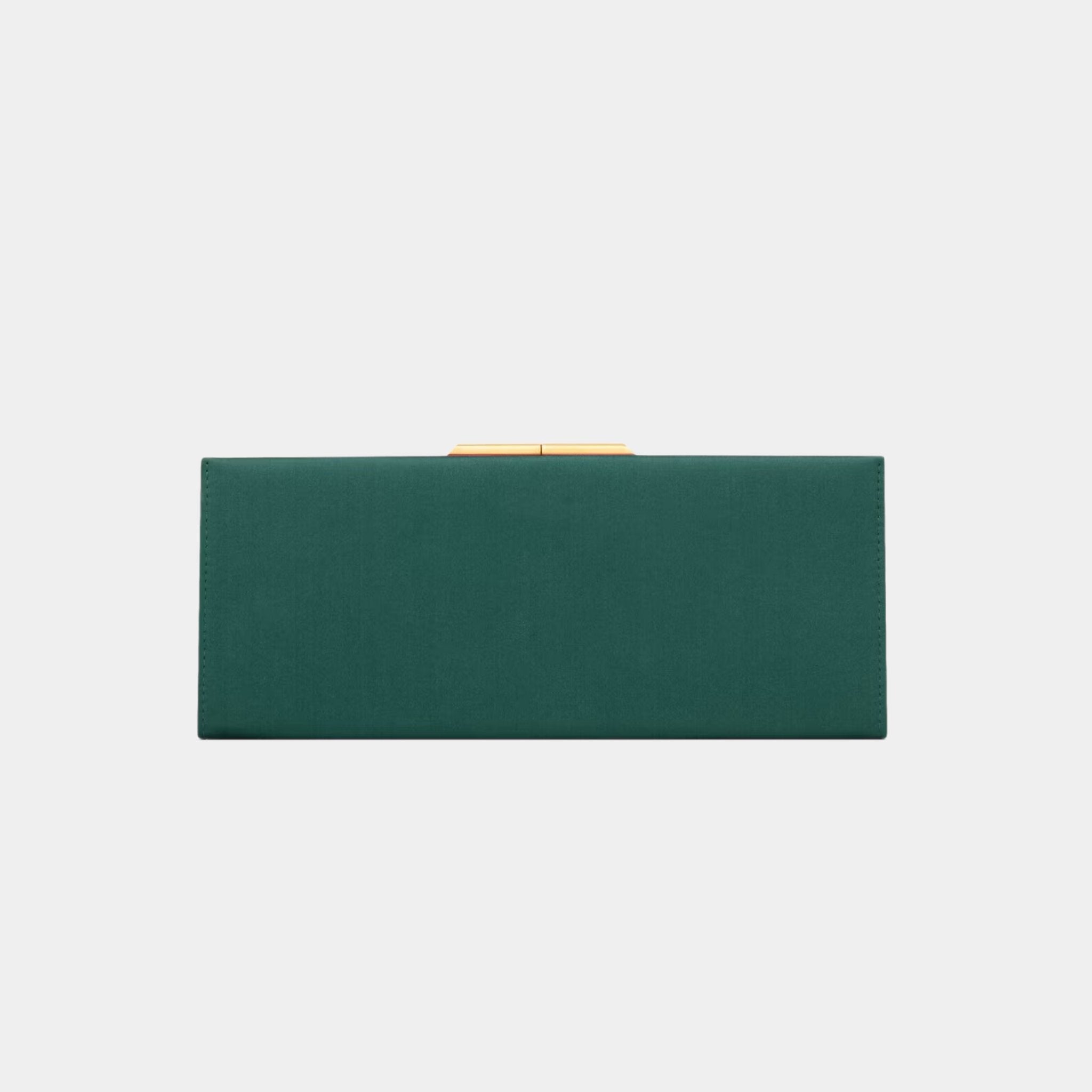 Yves Saint Laurent Midnight Small Clutch Satin With Kiss-Lock Closure, Verd Scuro, Back