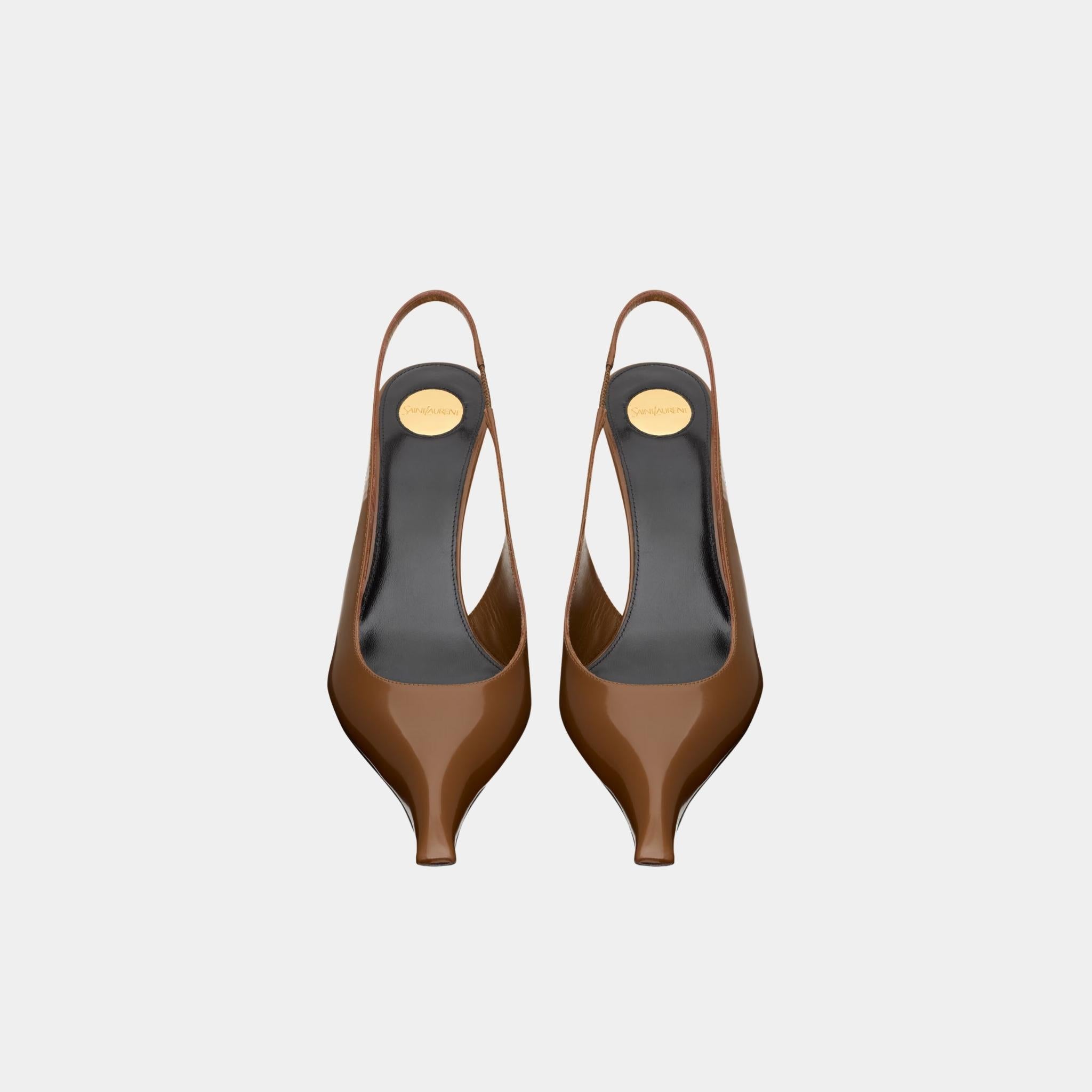 Yves Saint Laurent Miller Wedges In Glazed Leather, Argile, Top