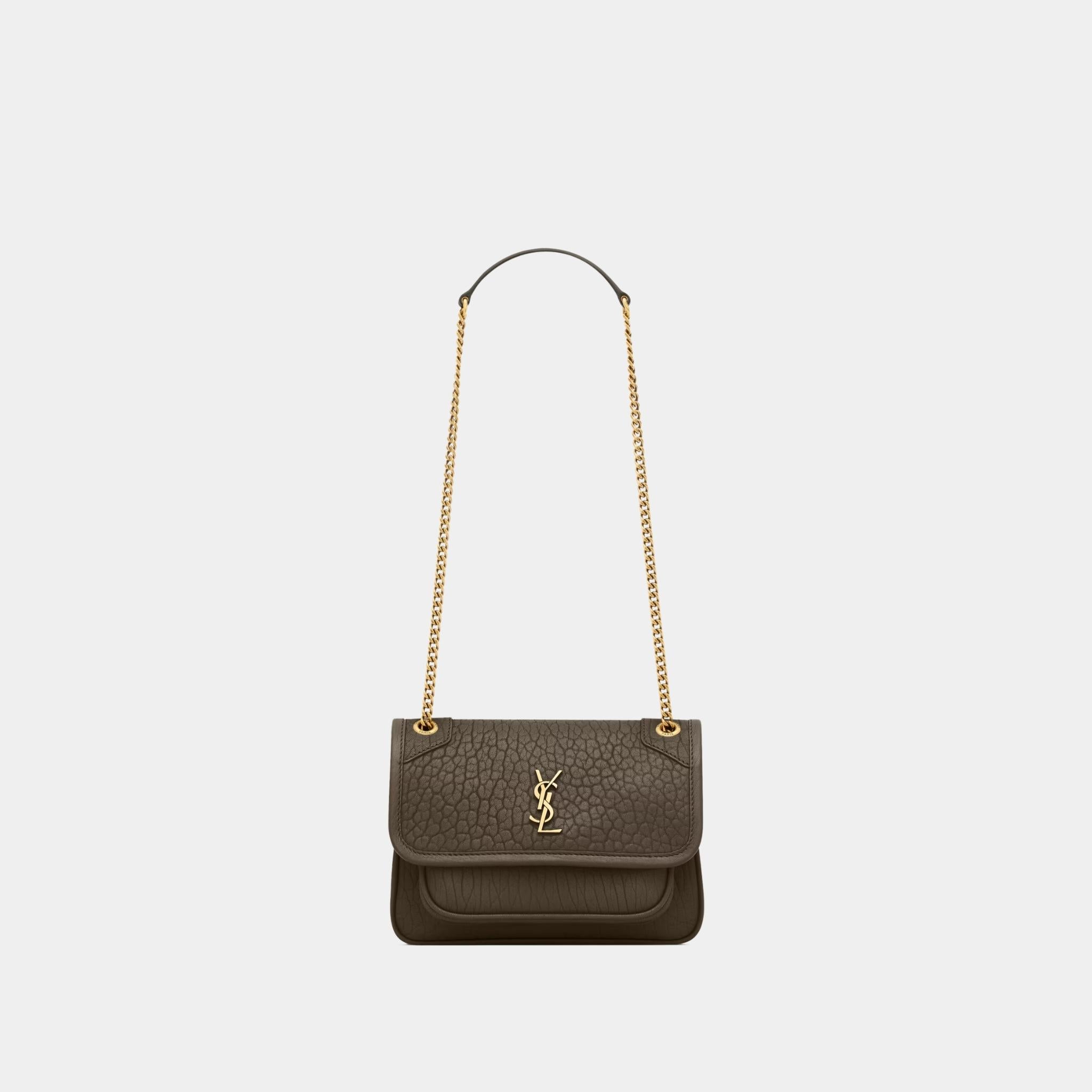 Yves Saint Laurent Niki Mini In Grained Lambskin, Light Musk, Front