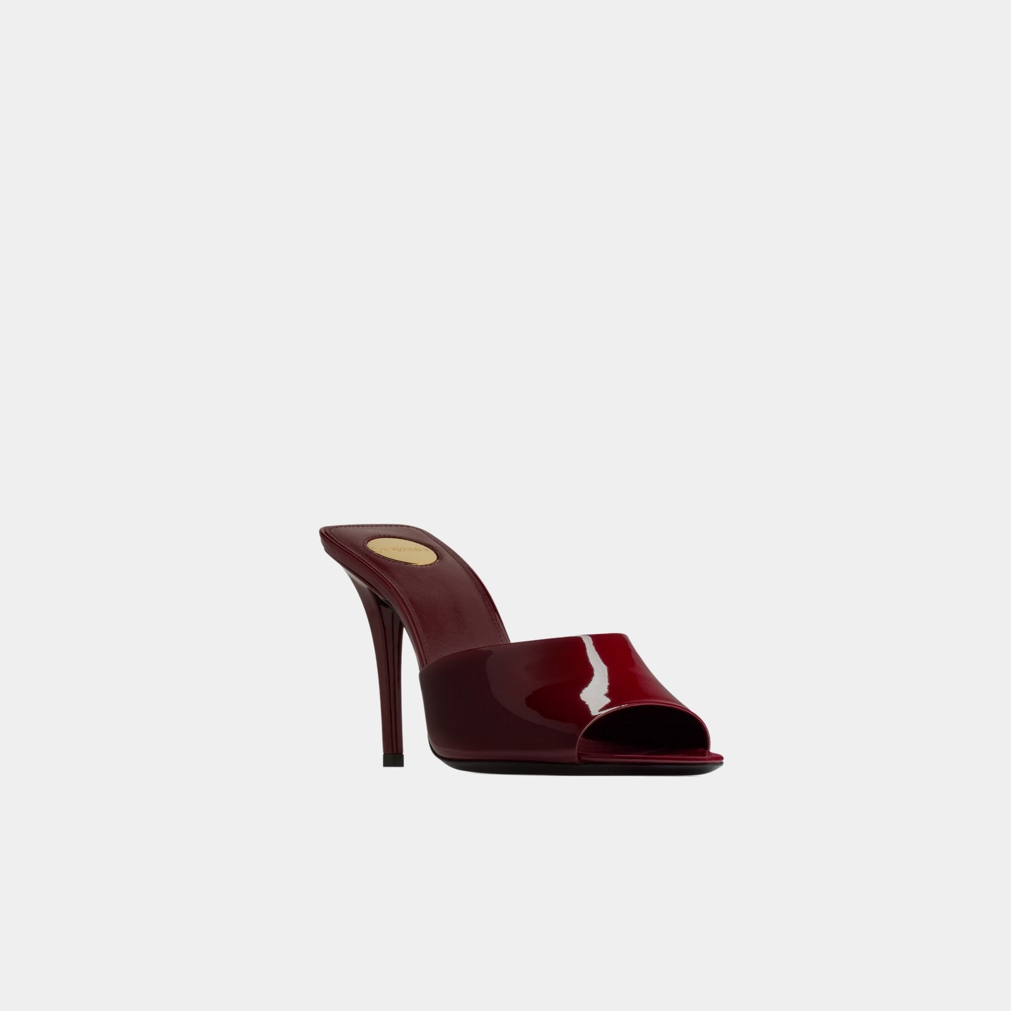 Yves Saint Laurent Romy Mules In Patent Leather, Grenade, Side, Front