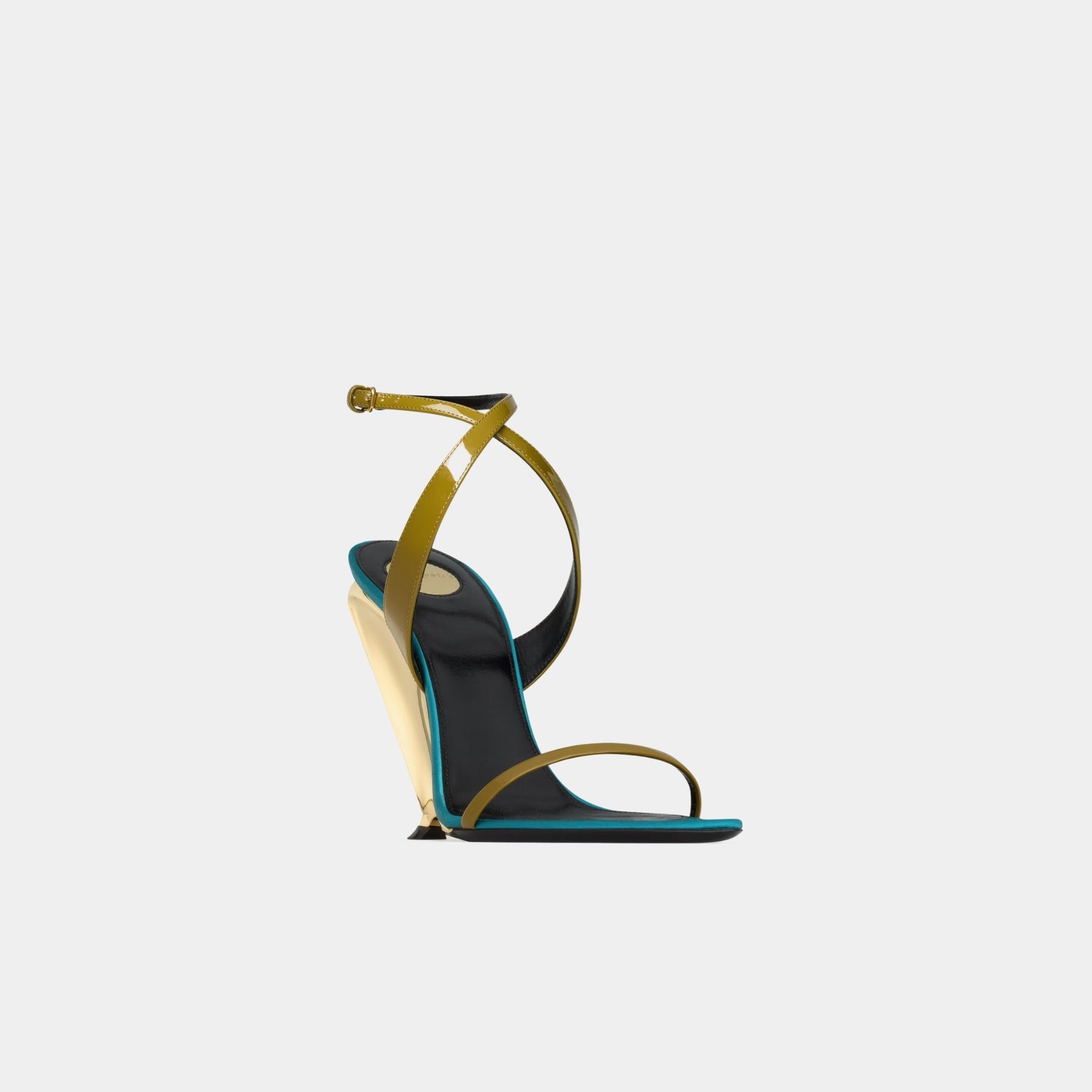 Yves Saint Laurent Tallulah Wedges In Patent Leather, Oil Green, Or, Side, Front