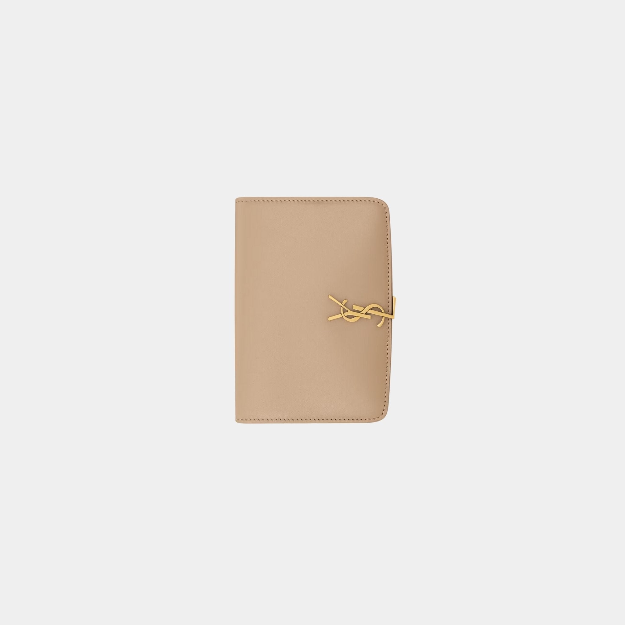 Yves Saint Laurent Voltaire Passport Case Calfskin, DK Toffee, Front