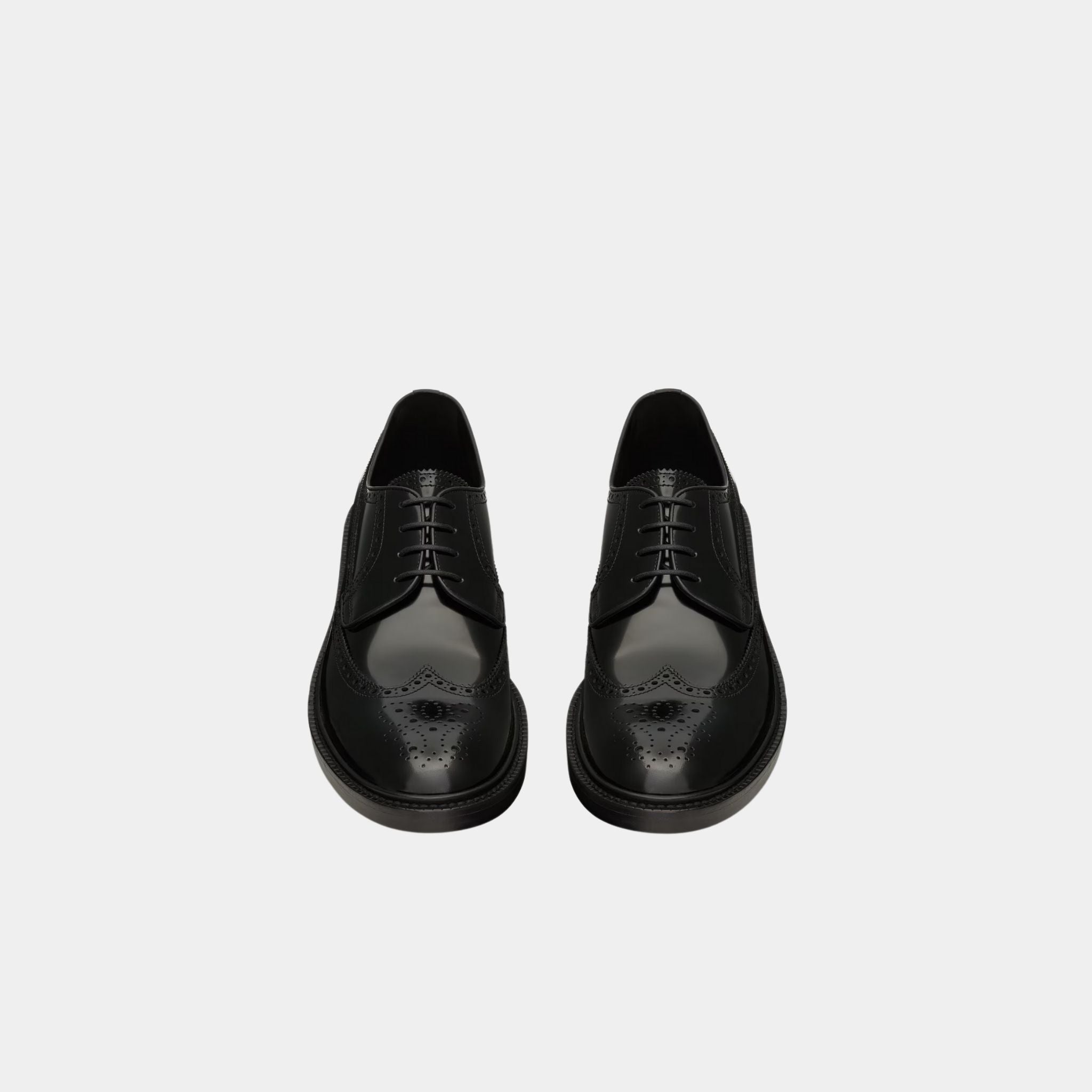 Yves Saint Laurent Antoine Derbies in Black Glazed Leather, Close