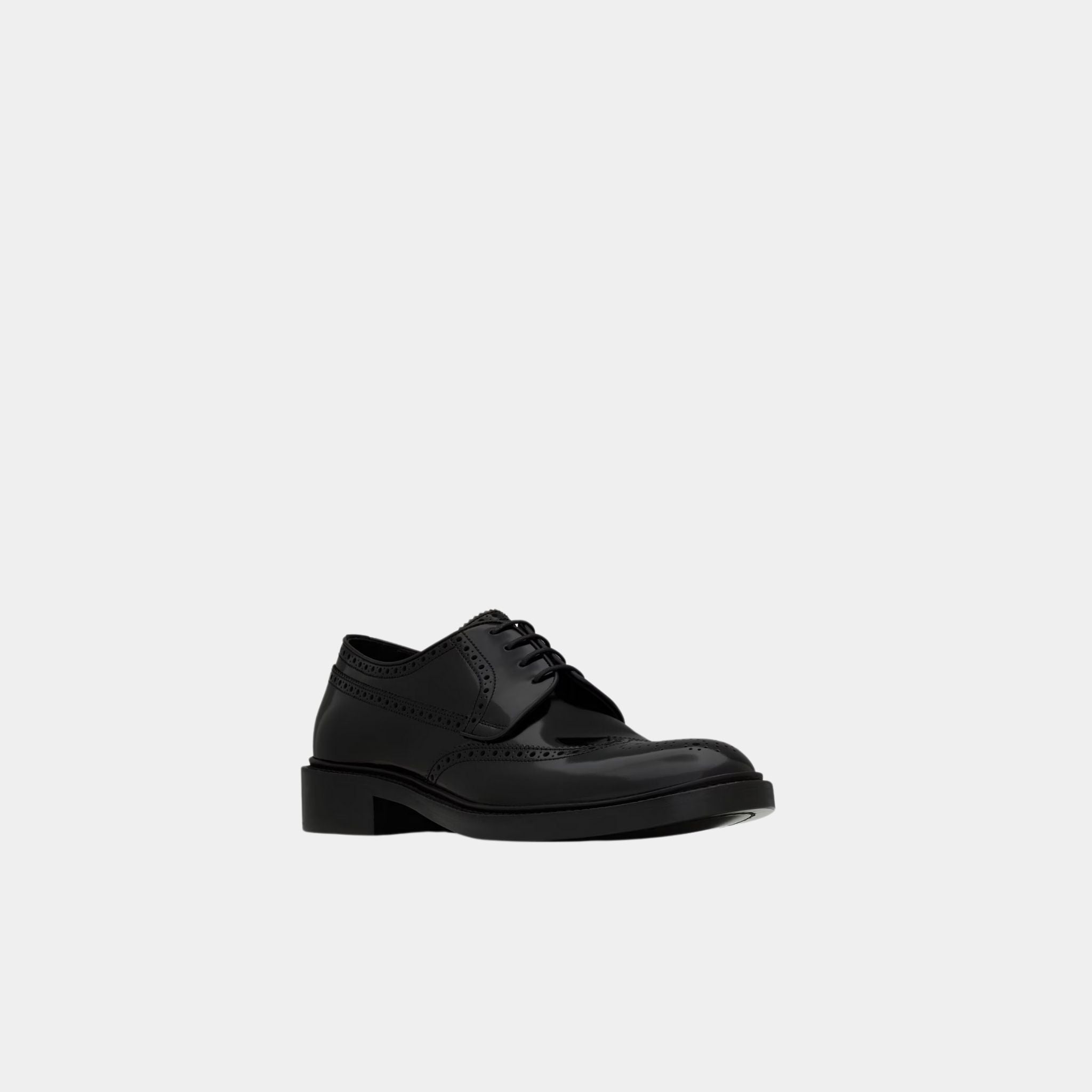 Yves Saint Laurent Antoine Derbies in Black Glazed Leather, Front