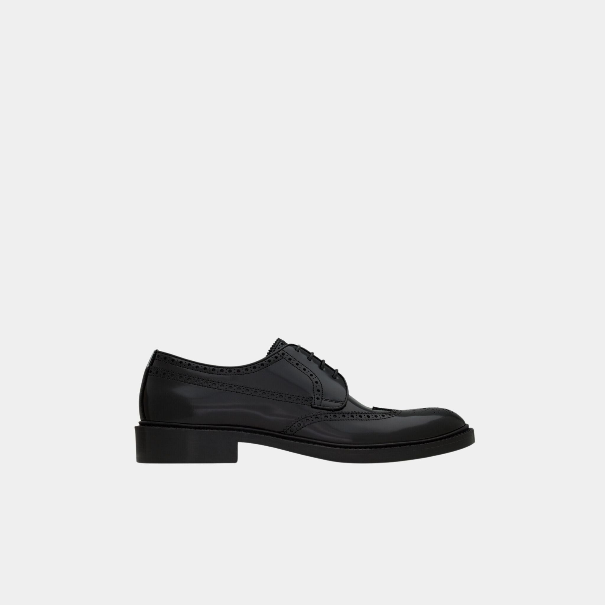 Yves Saint Laurent Antoine Derbies in Black Glazed Leather, Side