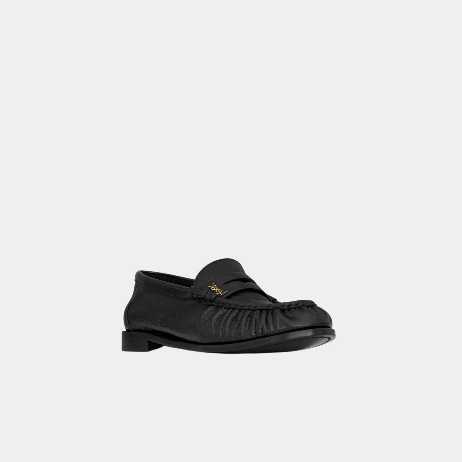 Yves Saint Laurent Le Loafer Supple in Black Shiny Leather, Front