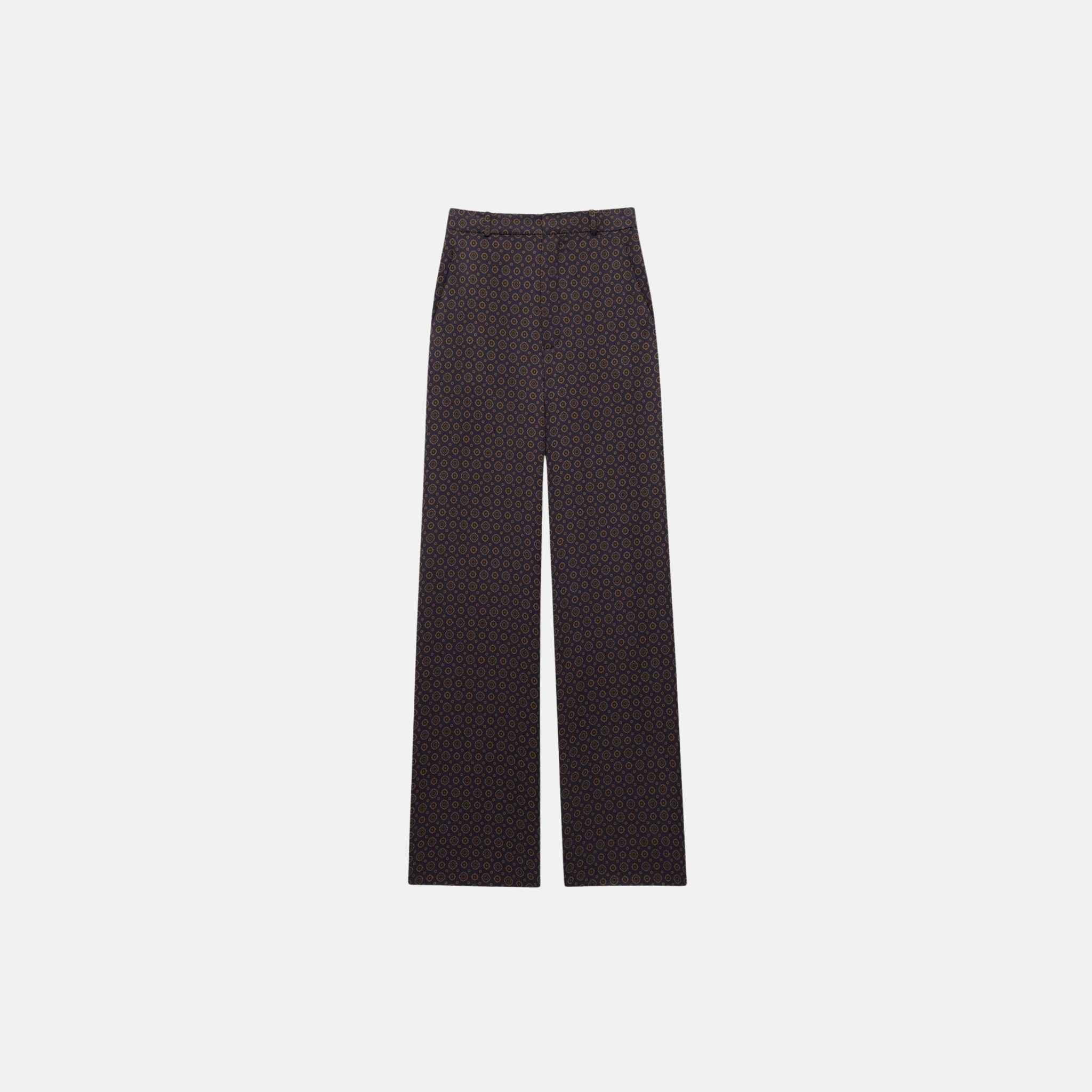 Yves Saint Laurent Paisley Pants In Silk Twill, Navy, Front