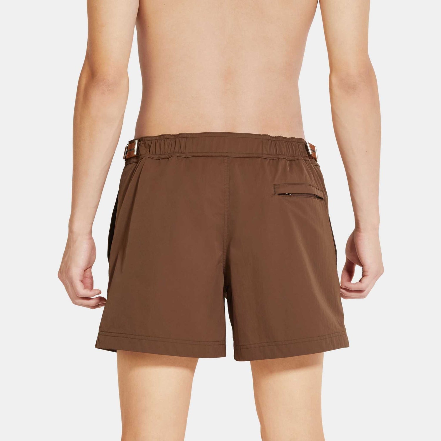 Zegna 232 Road Brand Mark Swim Trunks, Brown, Back