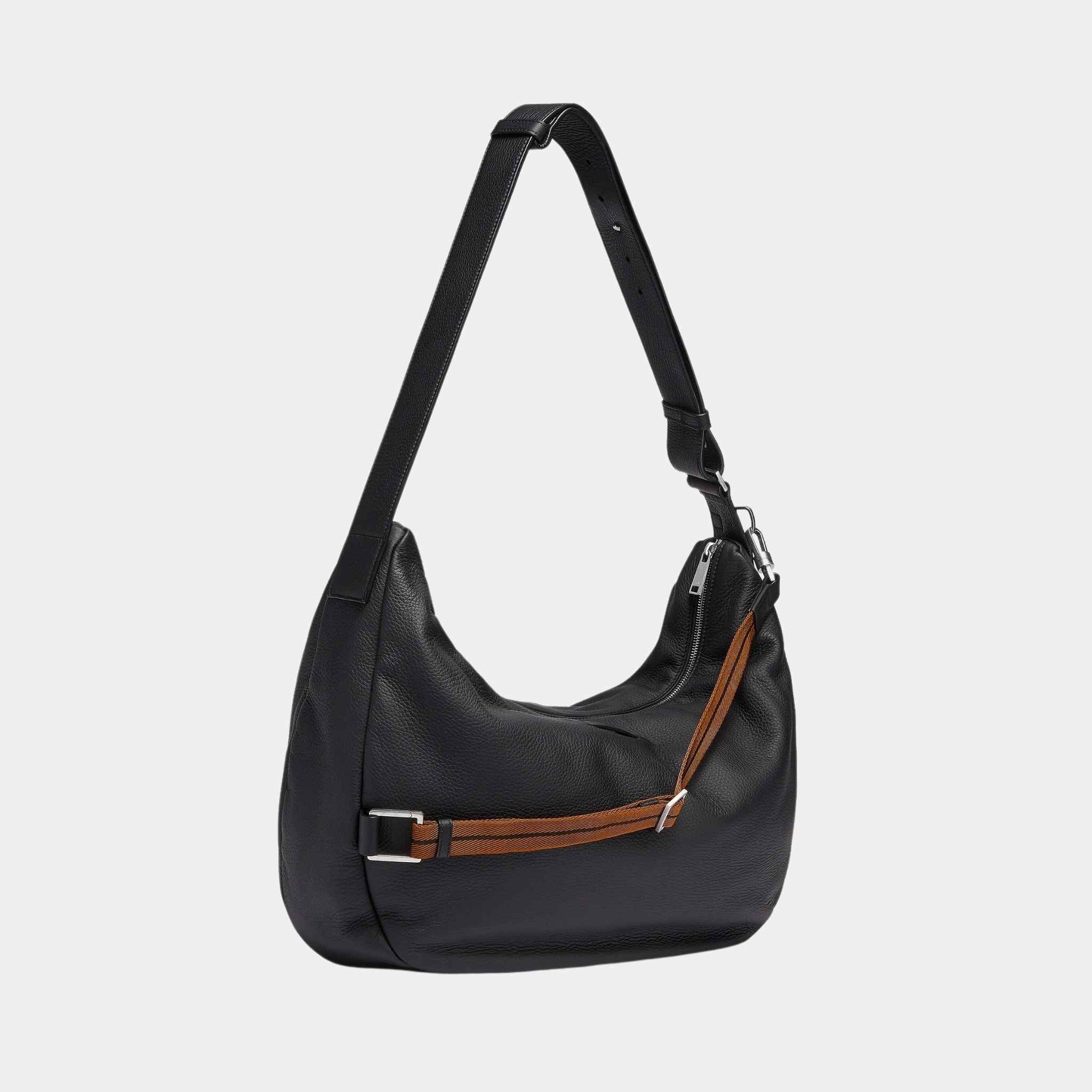 Zegna Black Deerskin Panorama Hobo Bag, Back