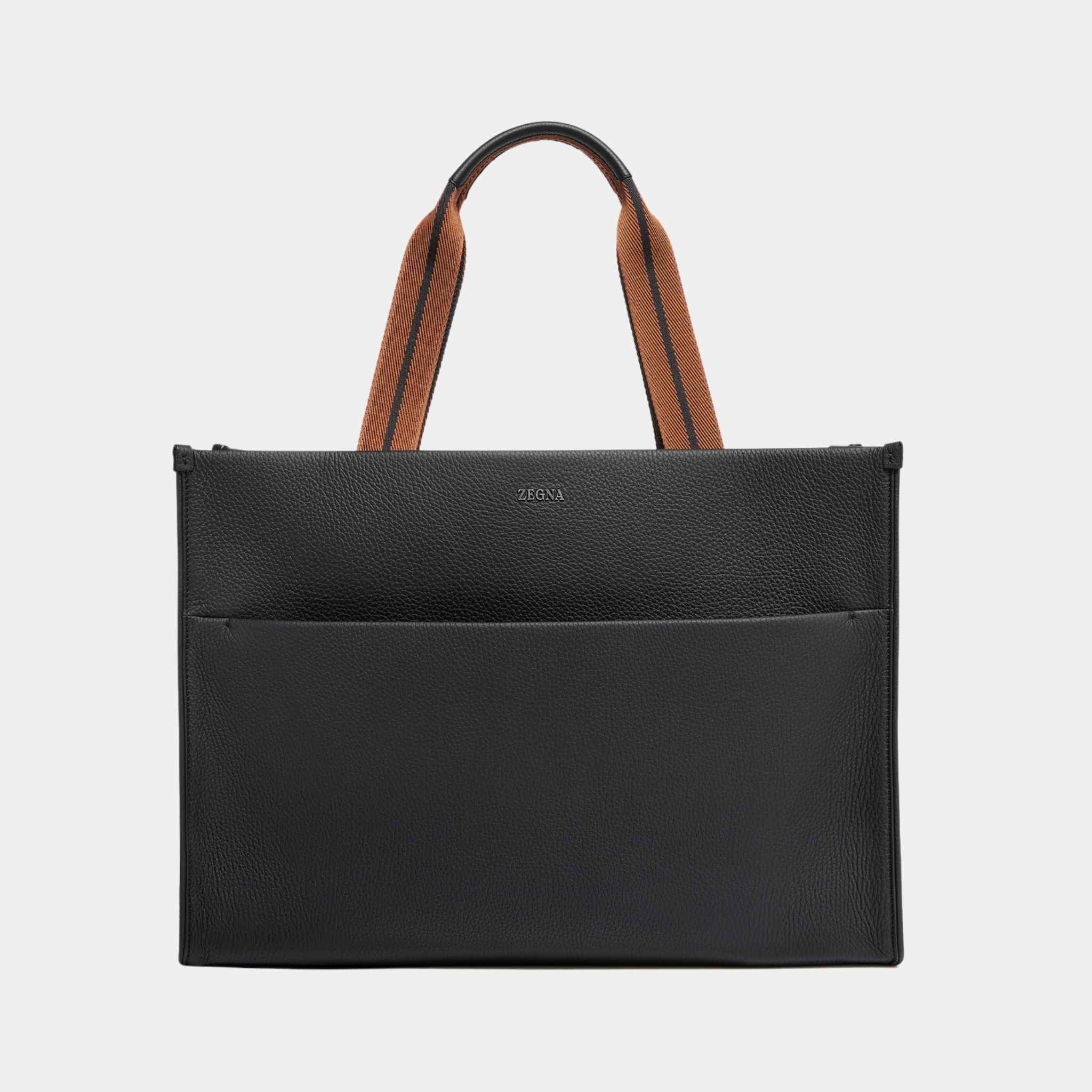 Zegna Black Deerskin Tote Bag, Front