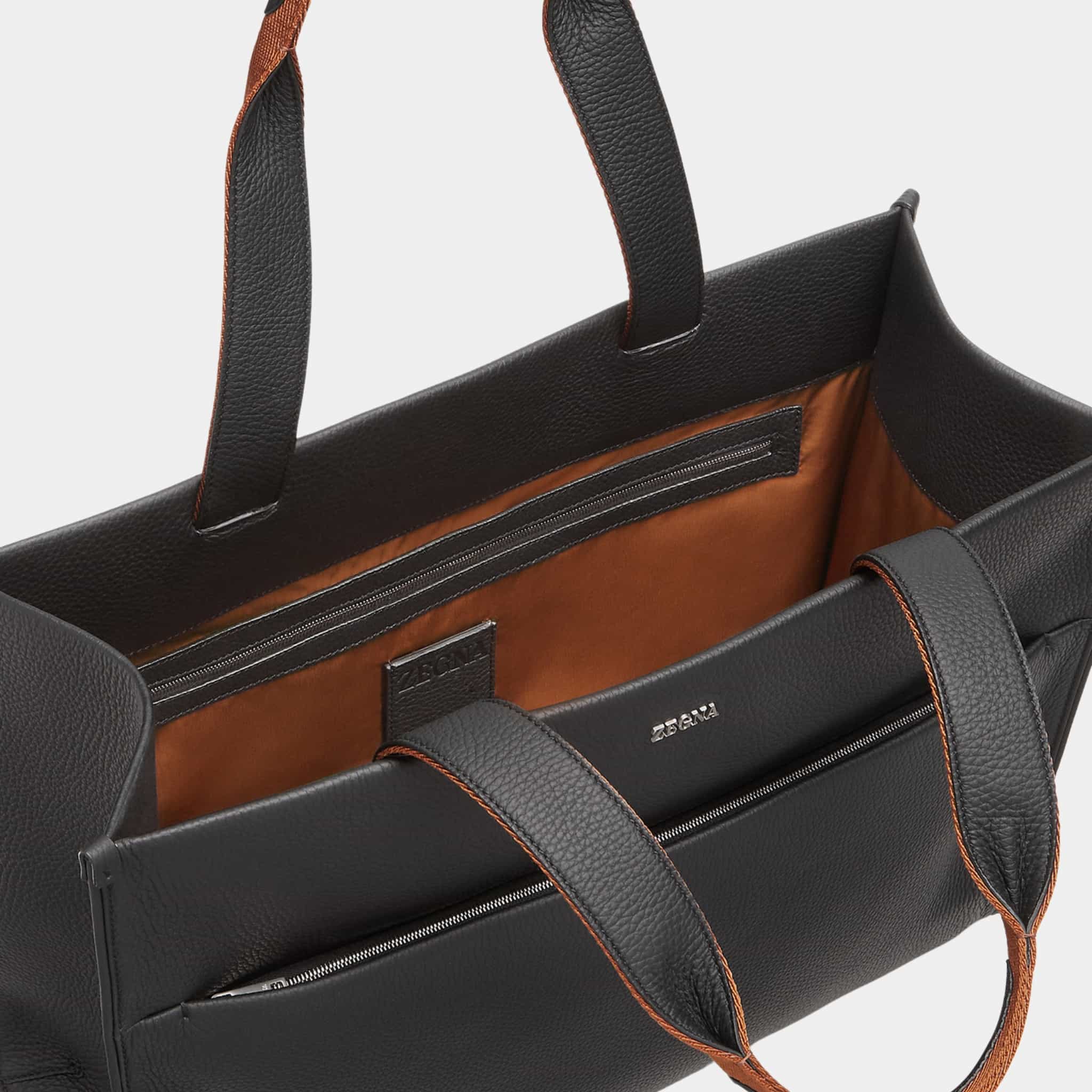 Zegna Black Deerskin Tote Bag, Inside
