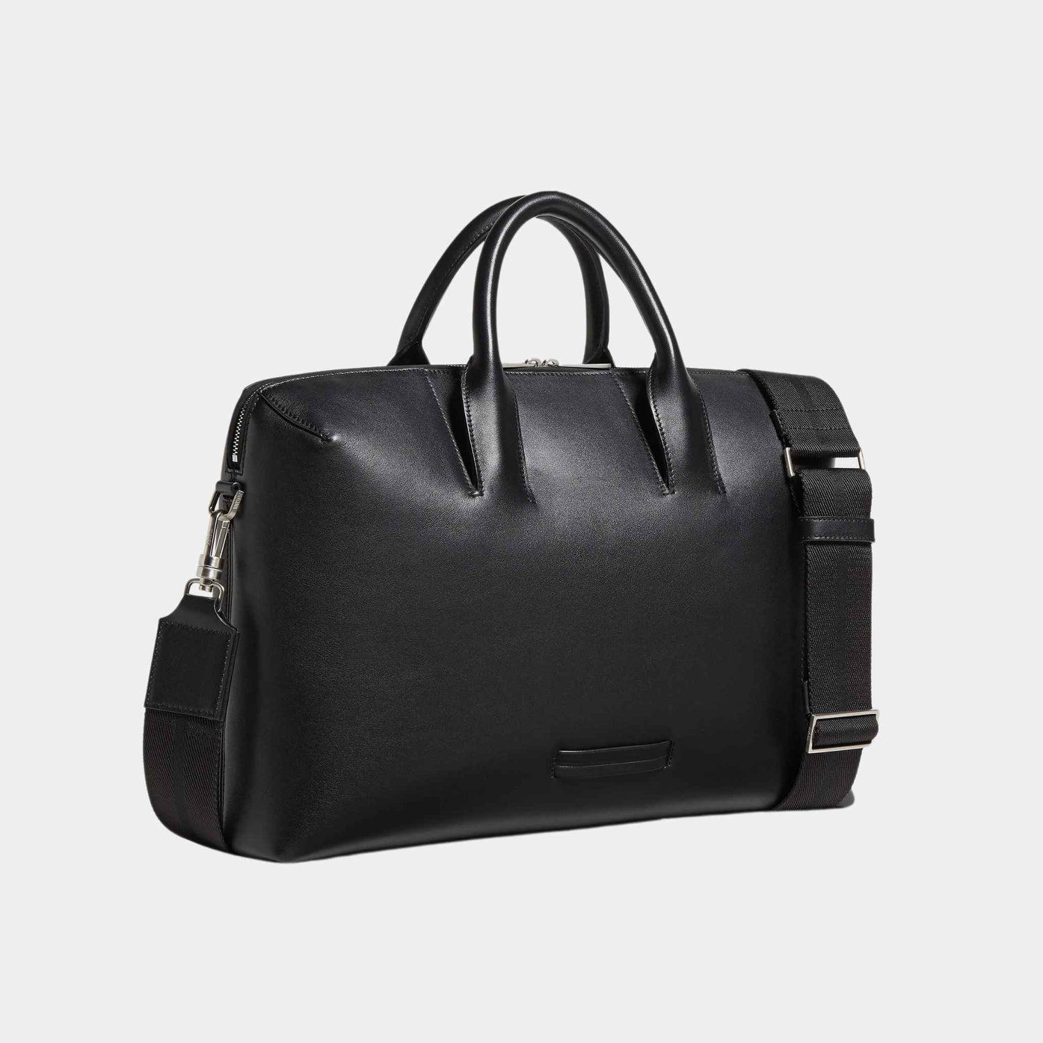Zegna Black Leather Business Bag, Side