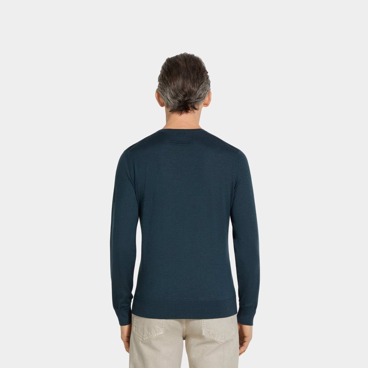 Zegna Cashseta Crewneck, Dark Teal Blue, Back