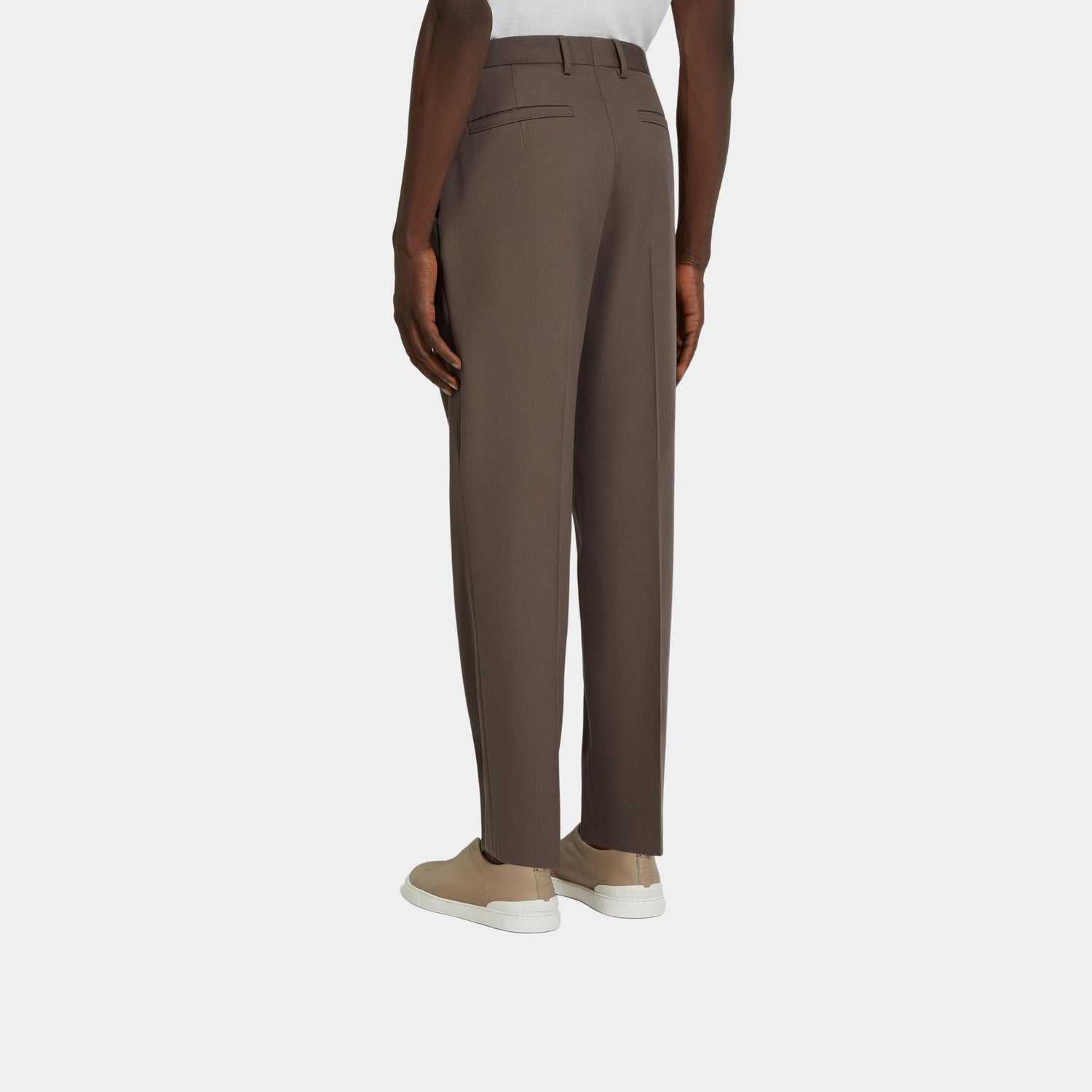 Zegna Cotton and Wool Pants With Single Front Pleats, Dark Taupe, Back