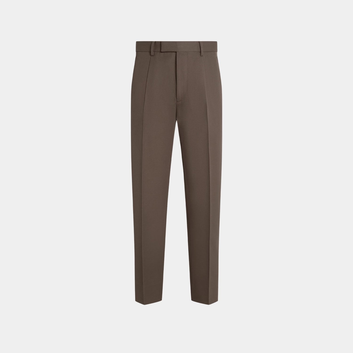 Zegna Cotton and Wool Pants With Single Front Pleats, Dark Taupe, Front