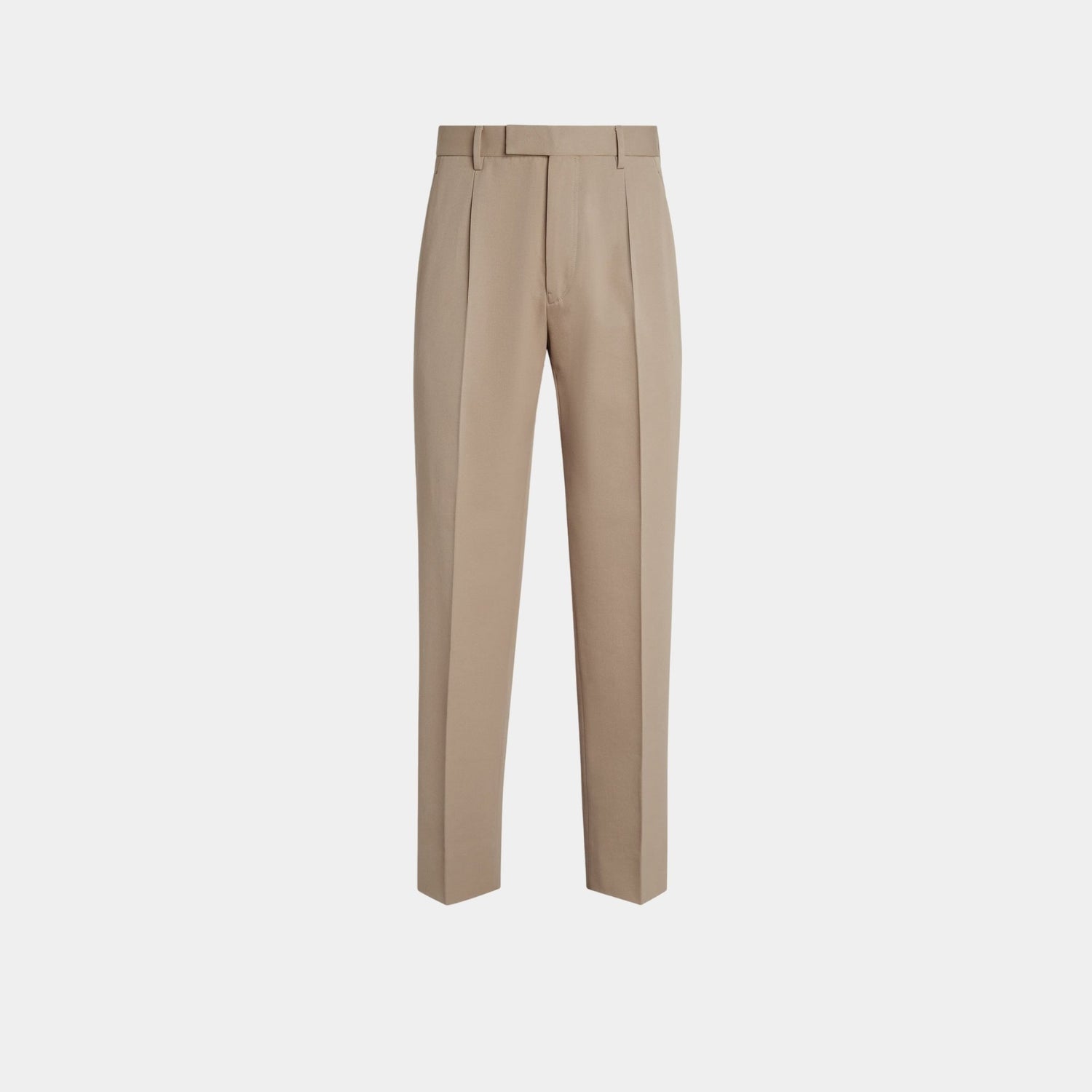 Zegna Cotton and Wool Pants With Single Front Pleats, Light Taupe, Front