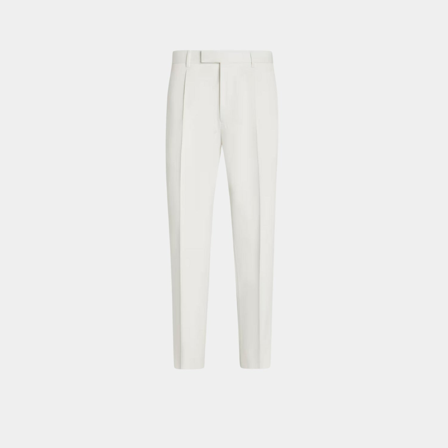 Zegna Cotton and Wool Pants With Single Front Pleats, White, Front