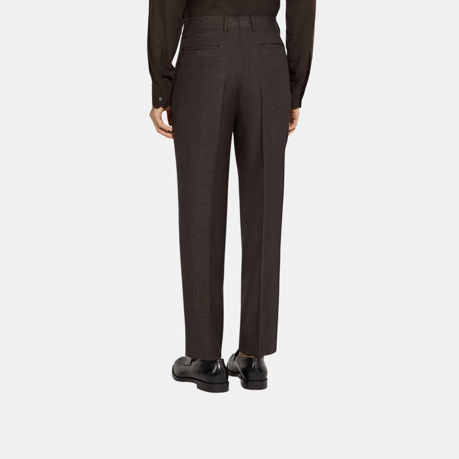 Zegna Crossover Wool Silk and Linen Pants, Dark Brown, Back