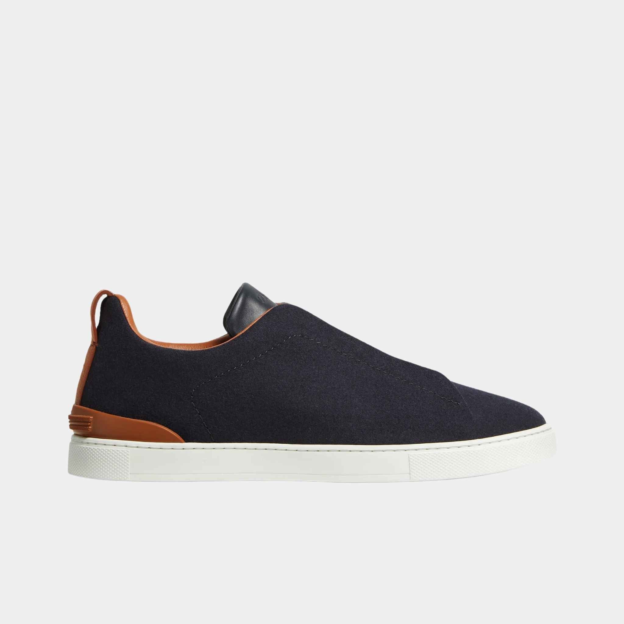 Zegna Navy Blue 14milmil14 Triple Stitch Sneakers, Side