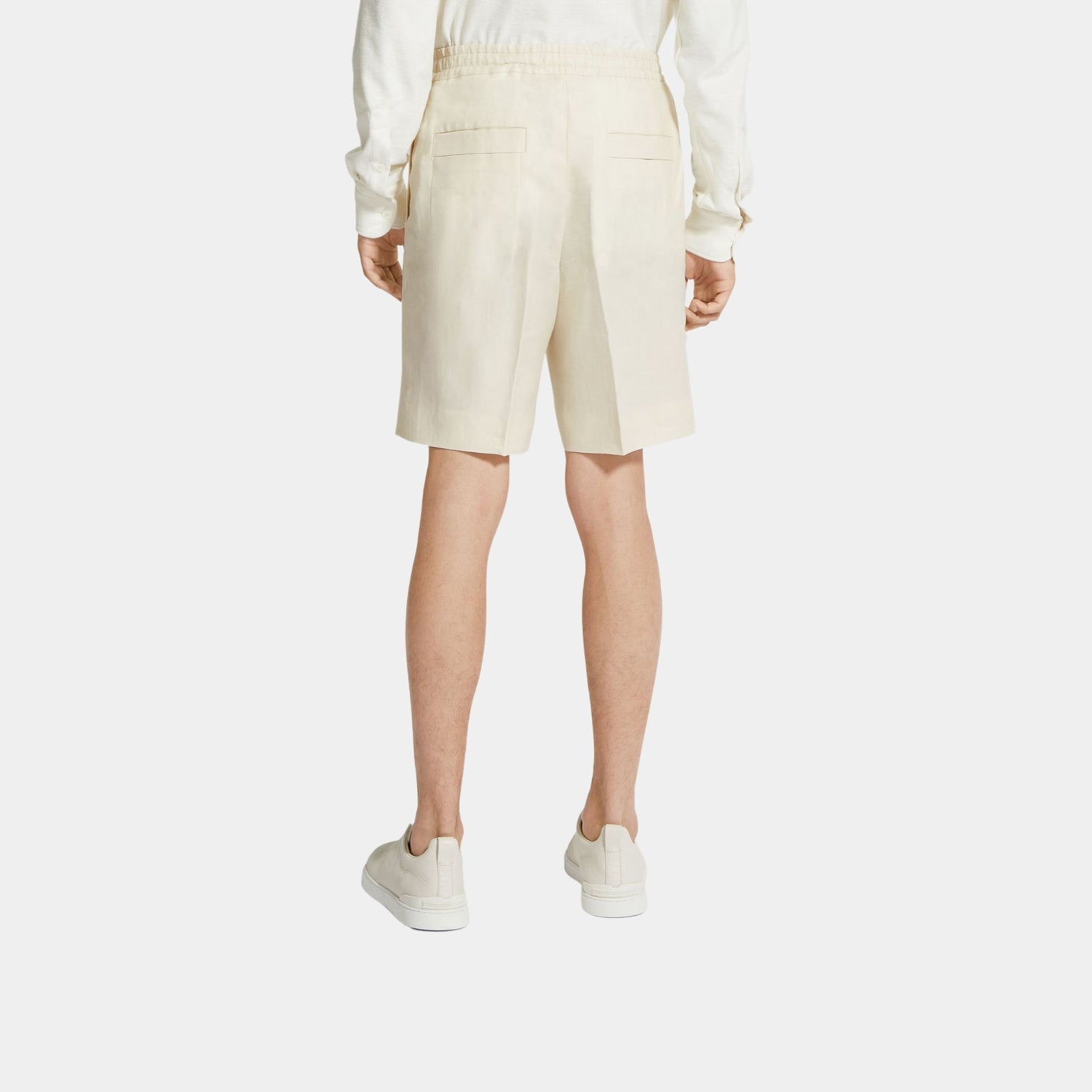 Zegna Oasi Lino Bermuda Shorts, Off White, Back