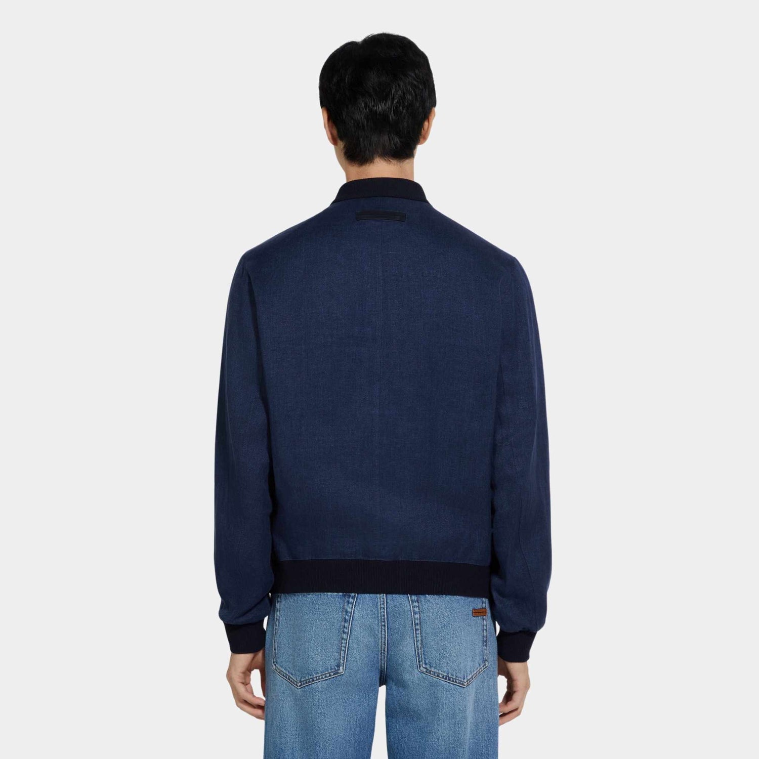 Zegna Oasi Lino Bomber, Dark Taupe, Navy Blue, Back