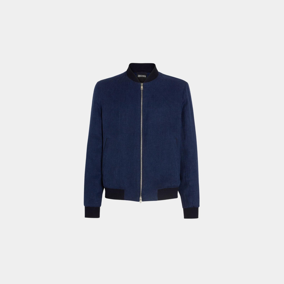 Zegna Oasi Lino Bomber, Dark Taupe, Navy Blue, Front