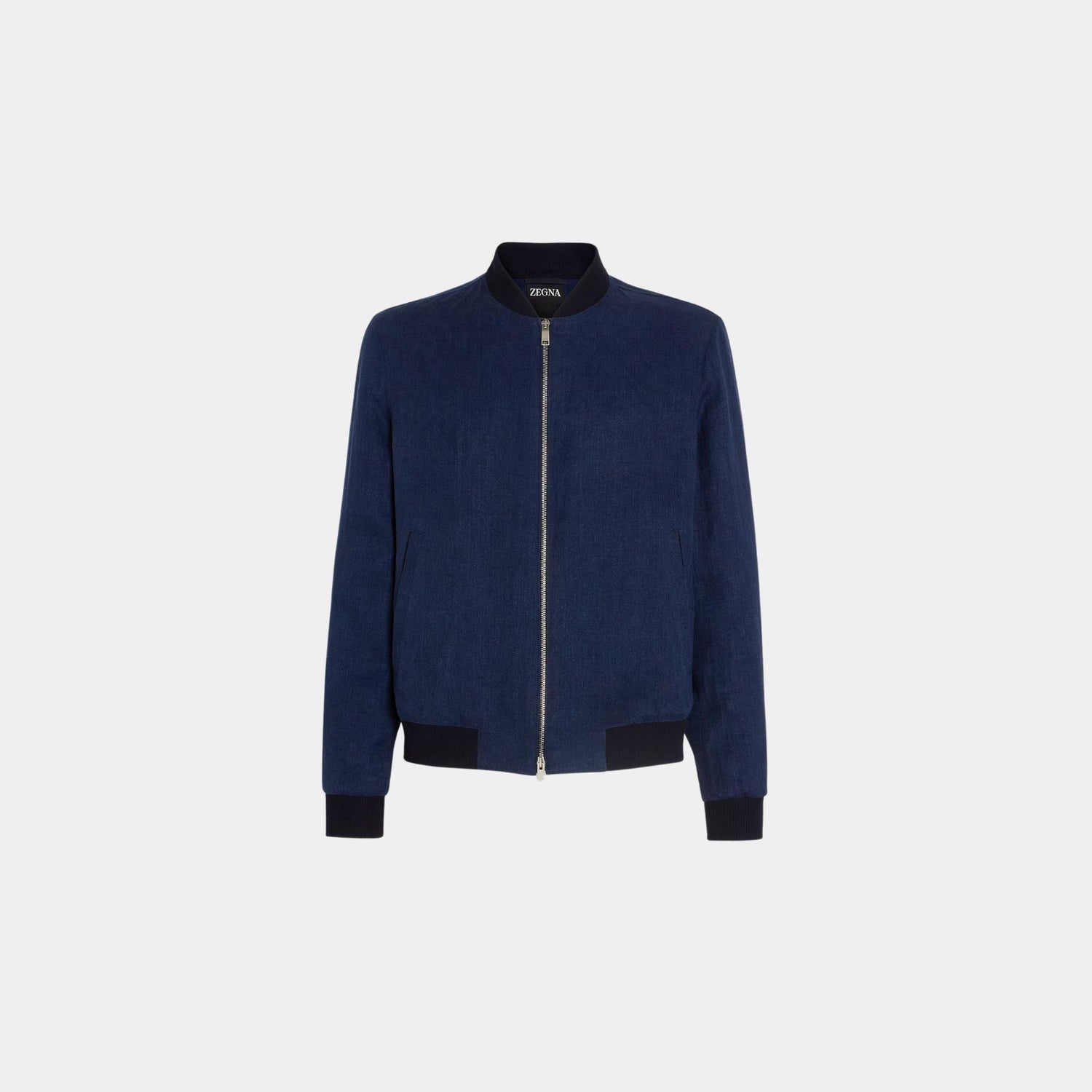Zegna Oasi Lino Bomber, Dark Taupe, Navy Blue, Front