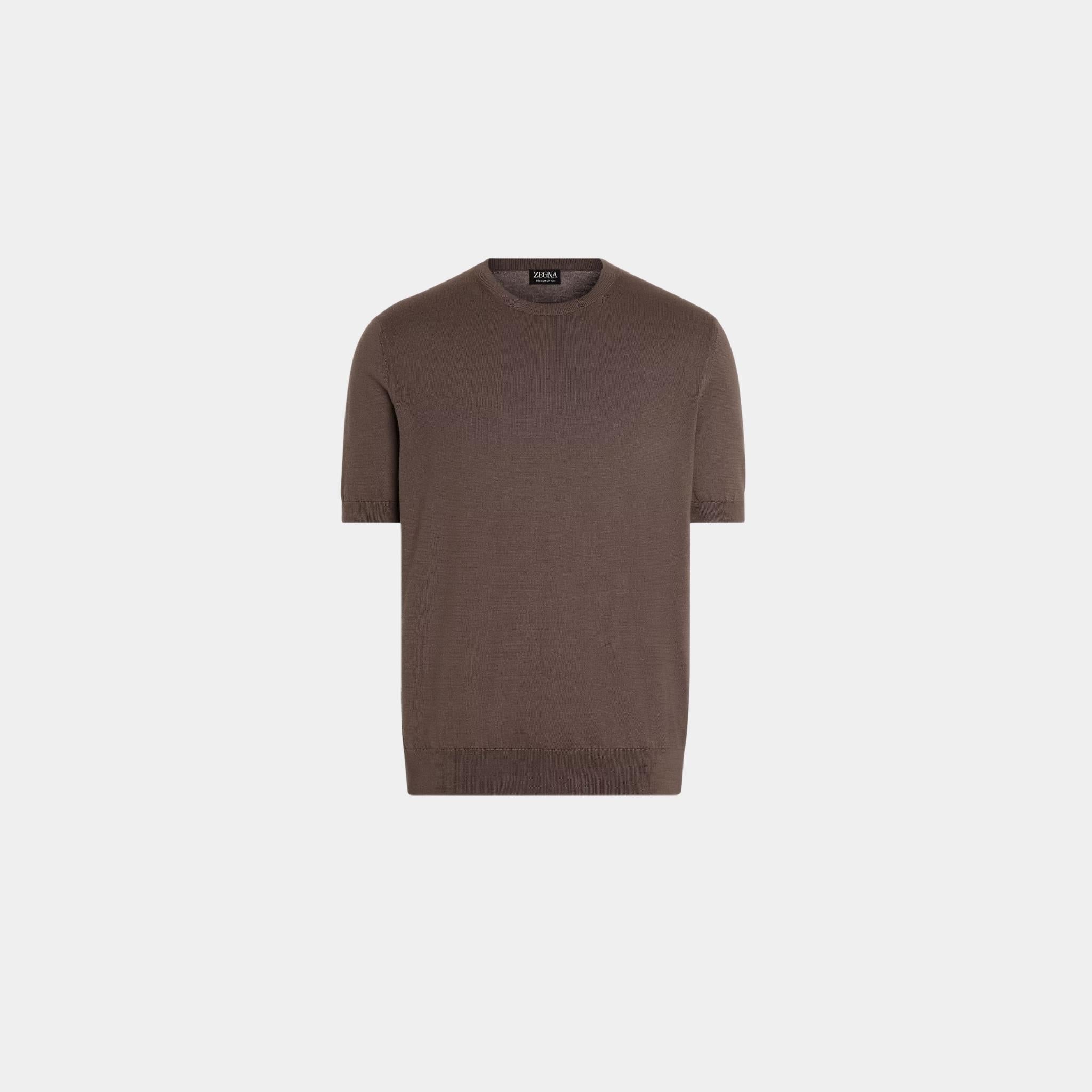 Zegna Premium Cotton Crewneck T-shirt, Light Taupe, Front