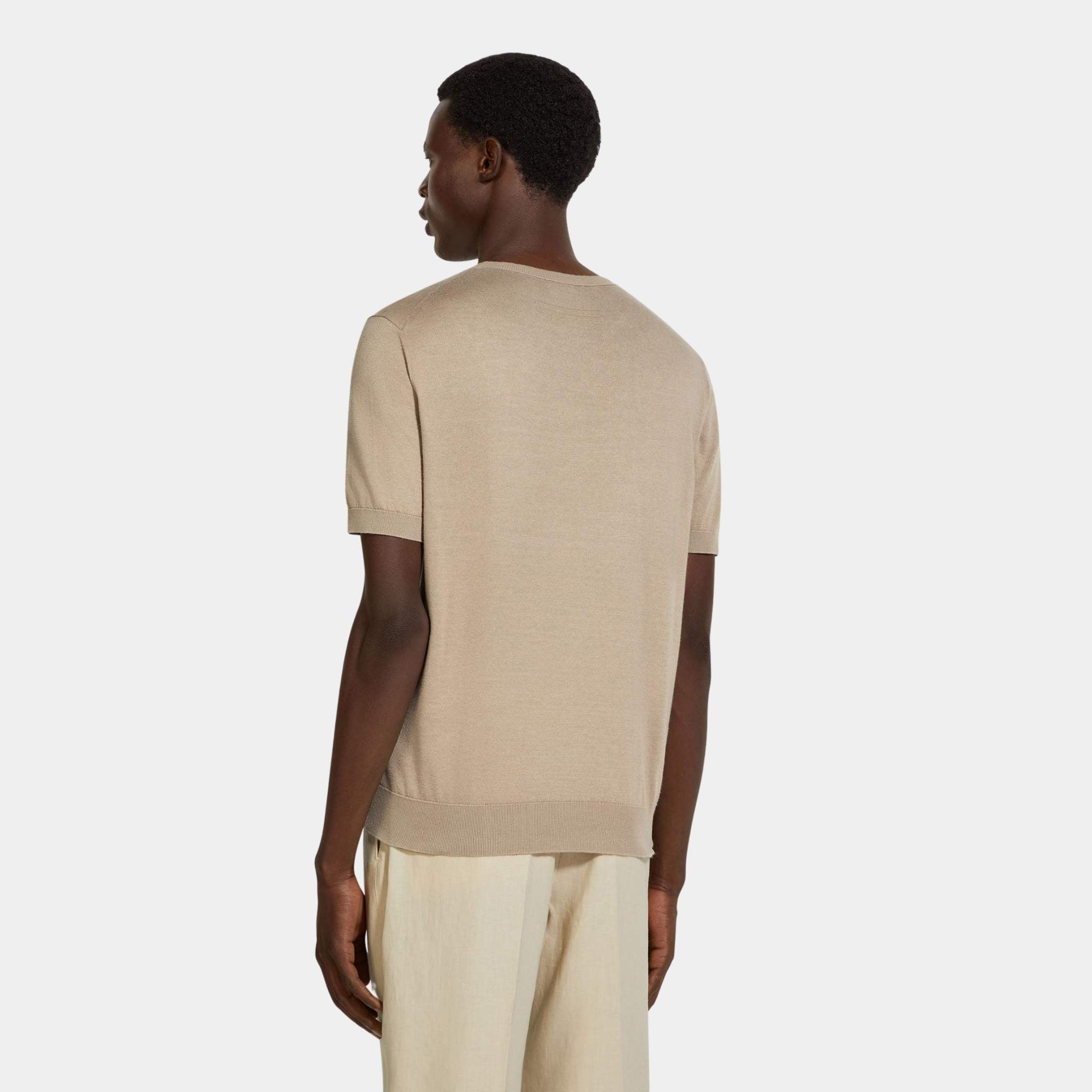 Zegna Premium Cotton Crewneck T-shirt, Light Taupe, Back