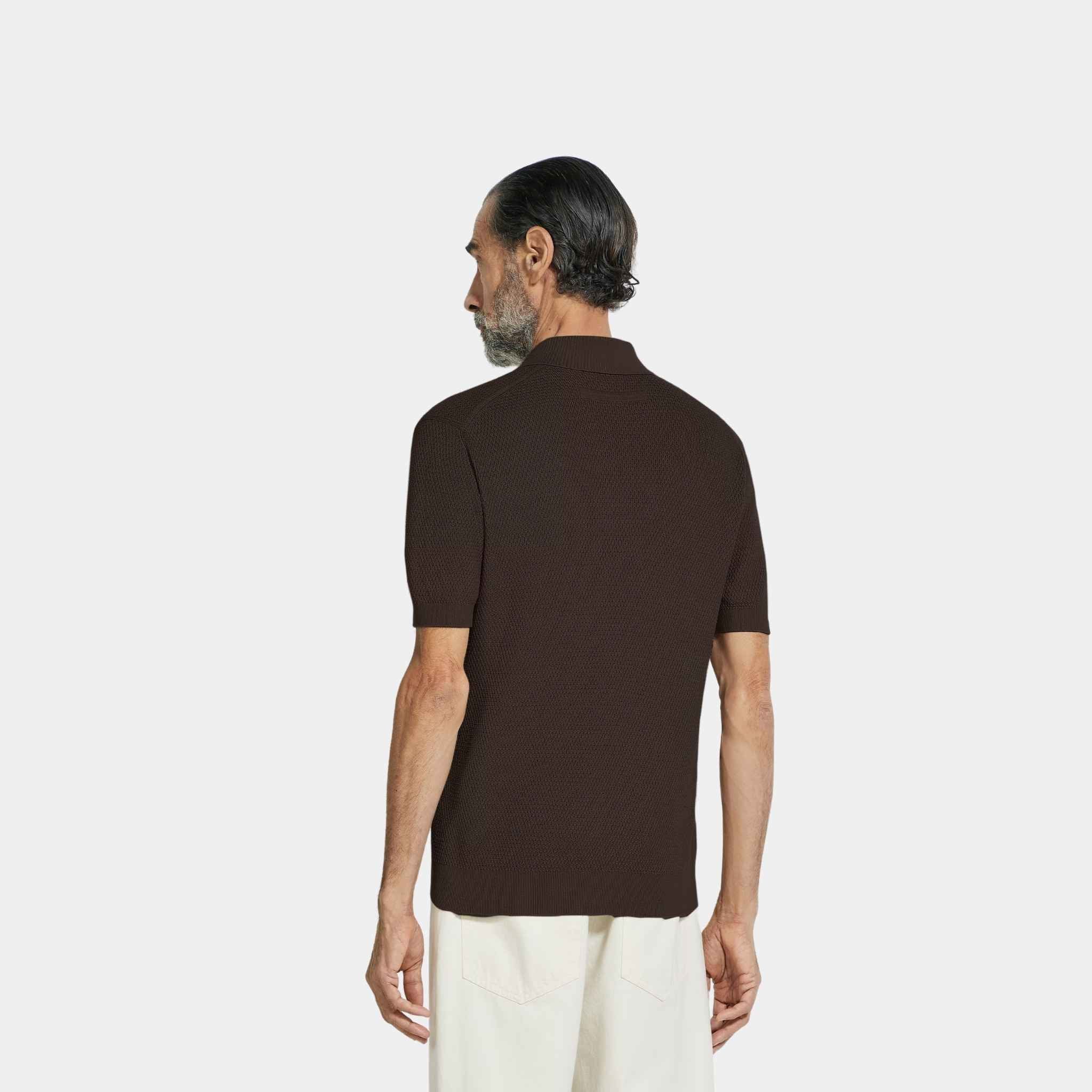 Zegna Premium Cotton Polo Shirt, Dark Brown, Back