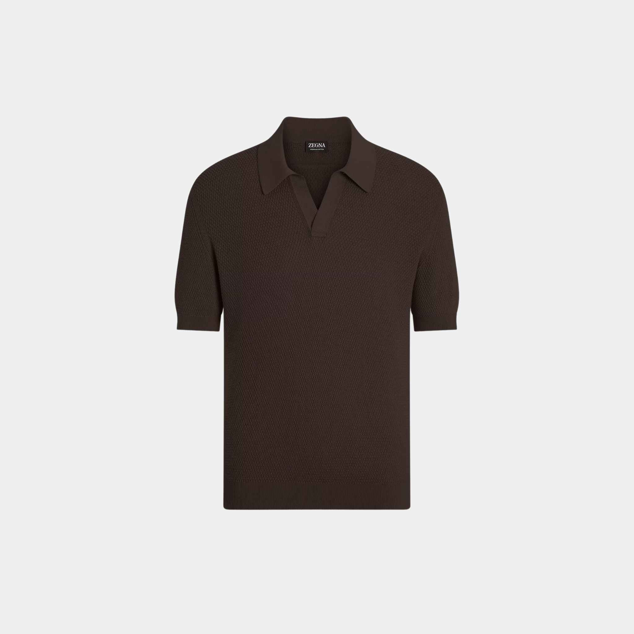 Zegna Premium Cotton Polo Shirt, Dark Brown, Front