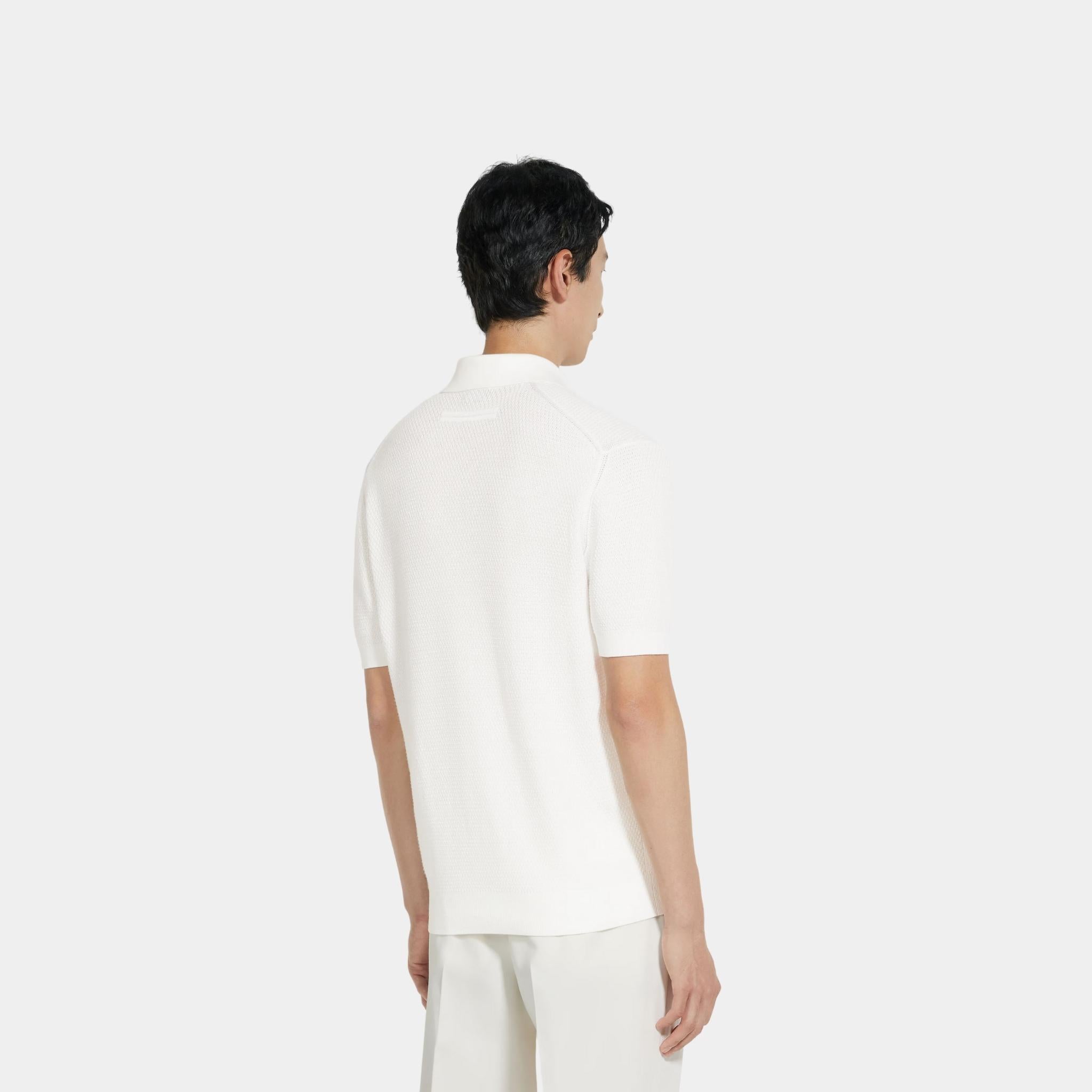 Zegna Premium Cotton Polo Shirt, White, Back