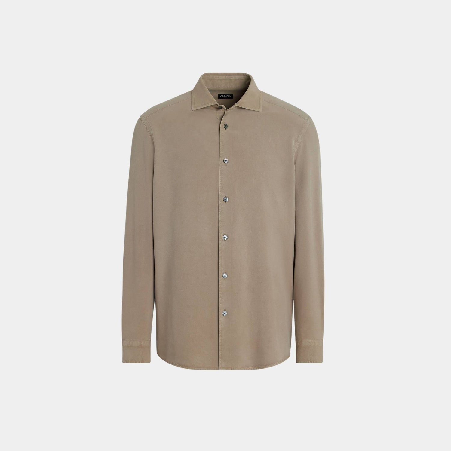 Zegna Silk Shirt With Semi-Spread Collar, Light Taupe, Front