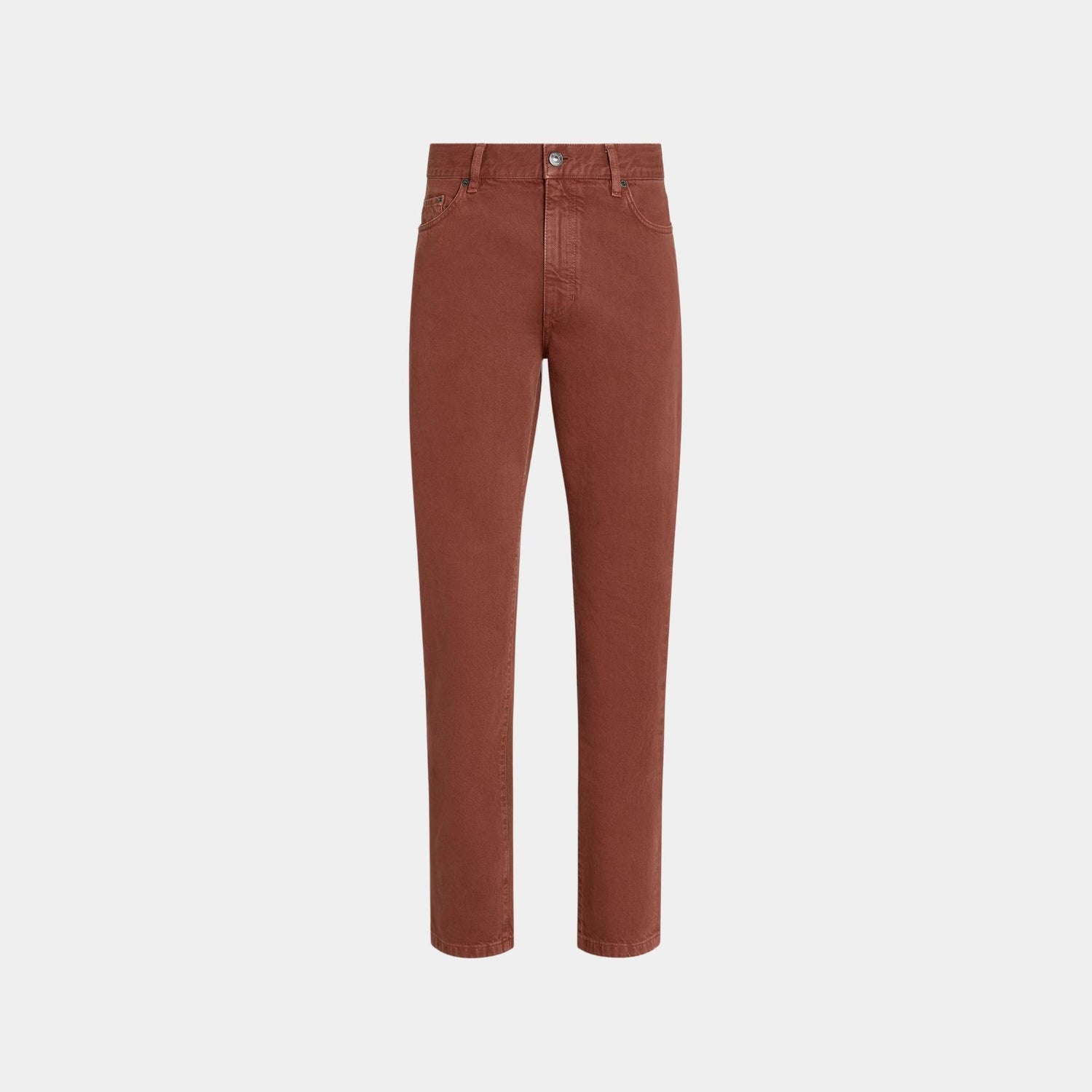 Zegna Stone-Washed Cotton Roccia Jeans, Brick Red , Front