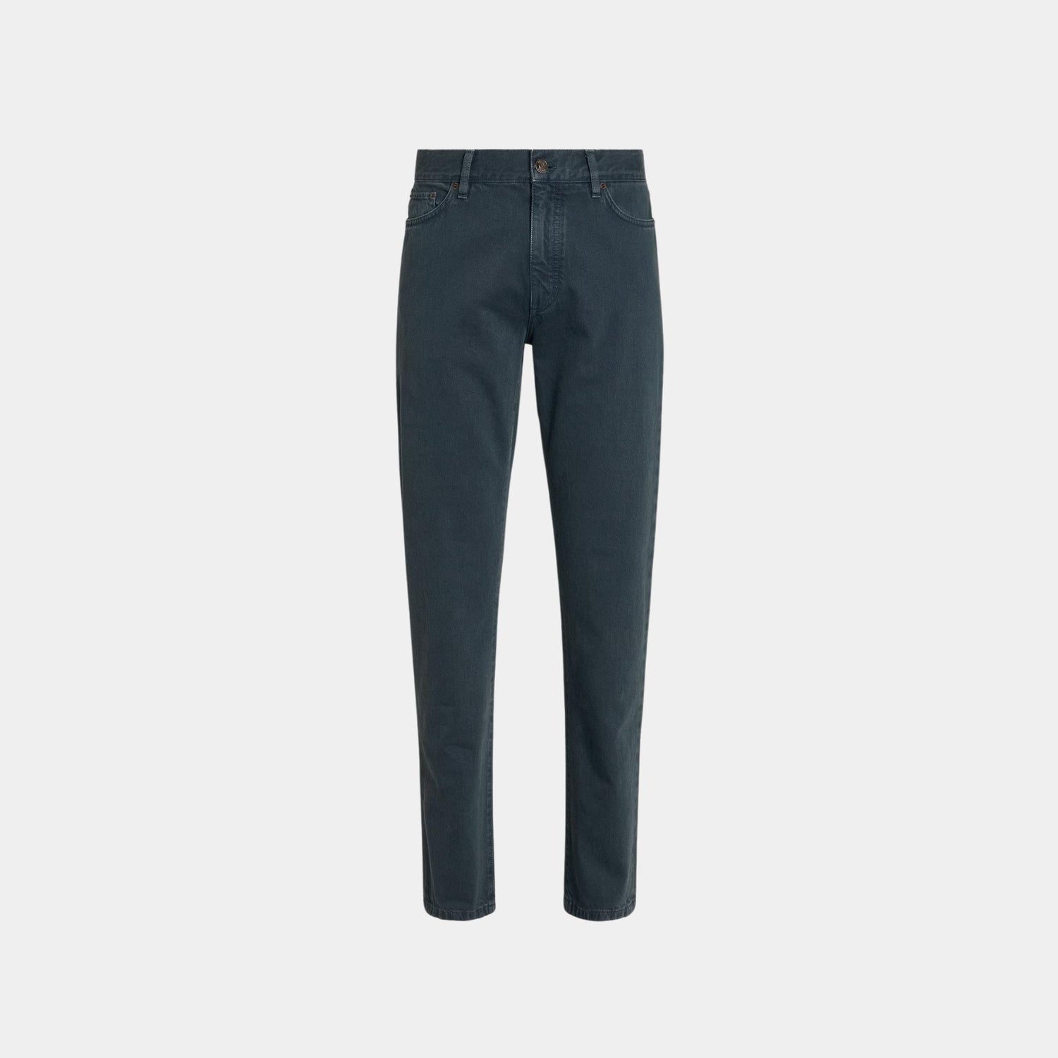 Zegna Stone-Washed Cotton Roccia Jeans, Dark Teal Blue, Front