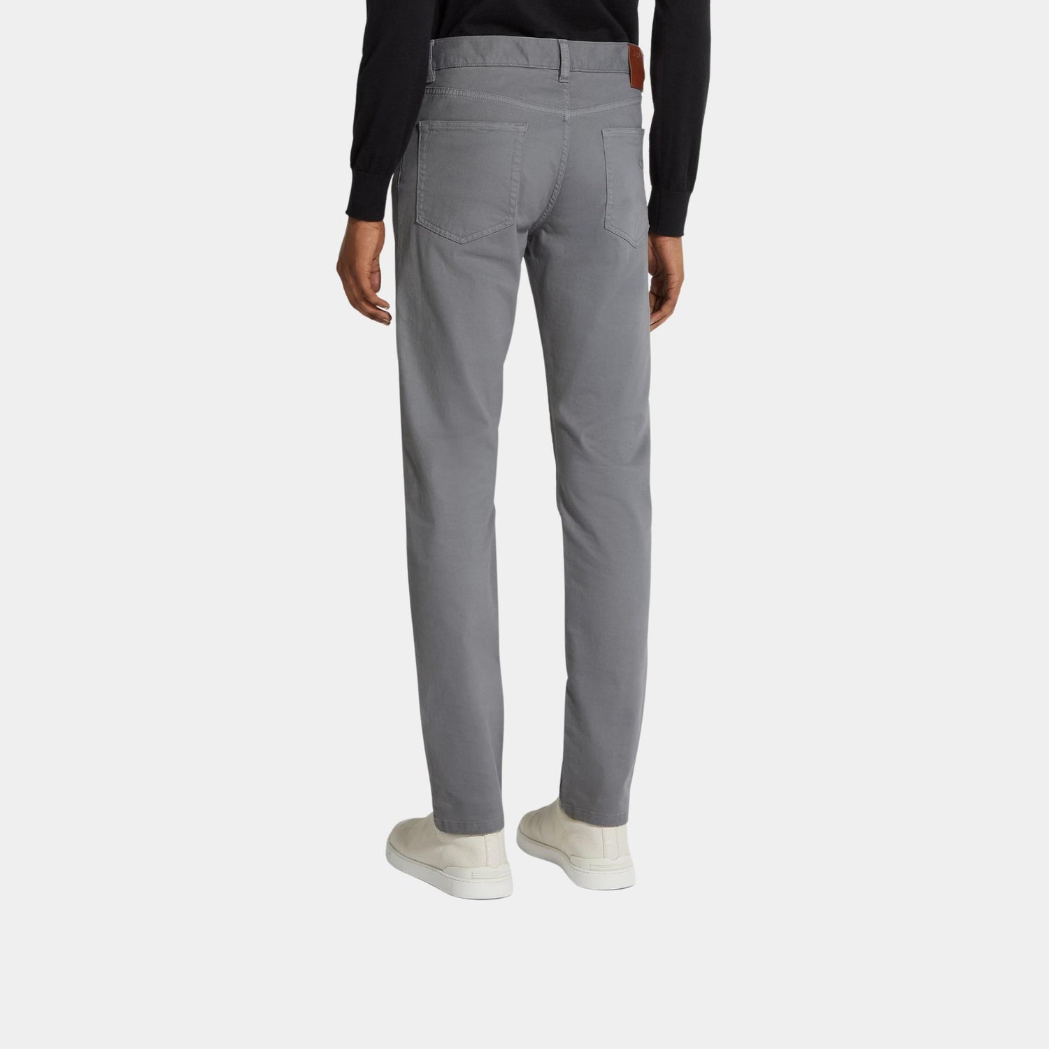 Zegna Stretch Cotton Roccia Jeans, Light Grey, Back