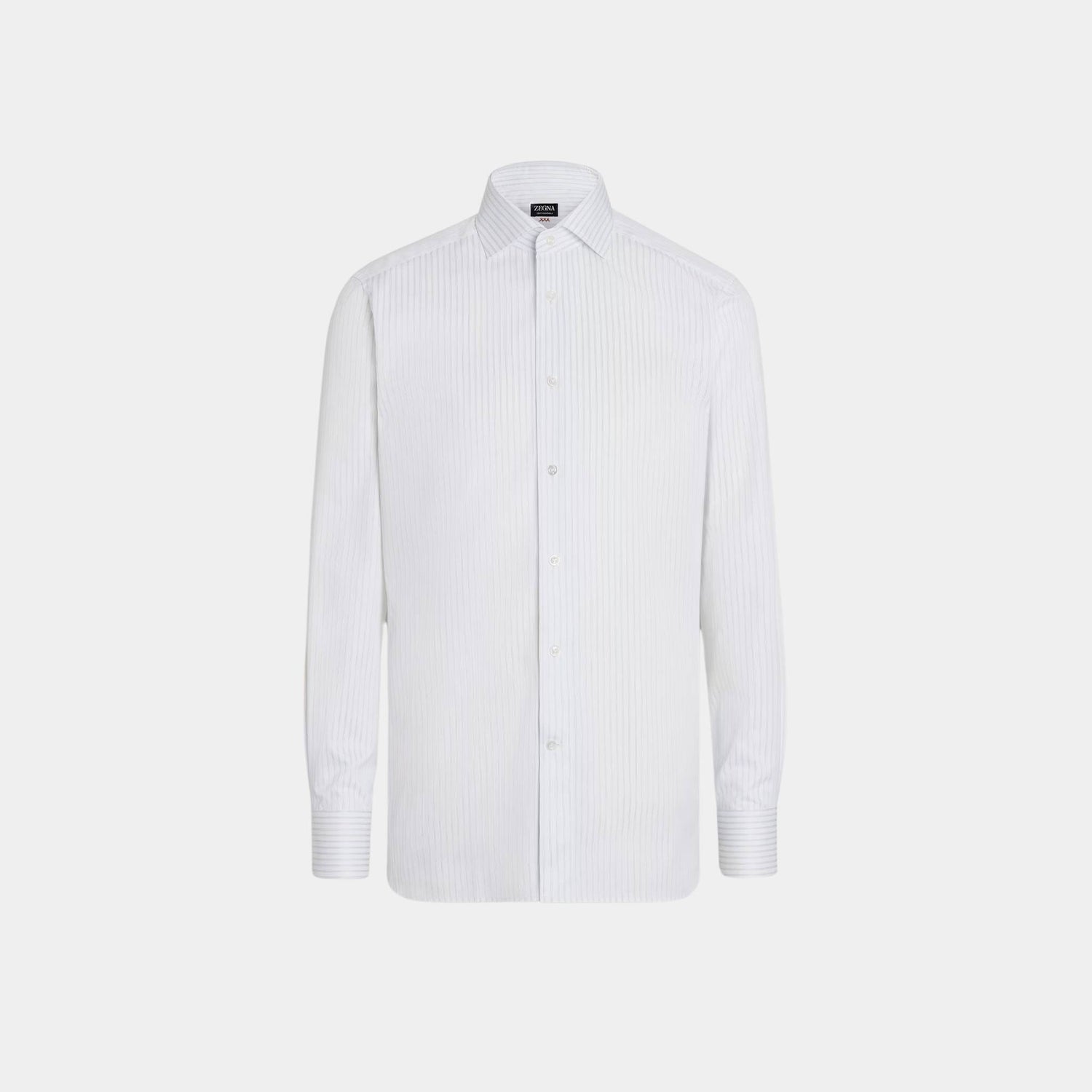 Zegna Structured Striped Centoventimila Cotton Shirt, White, Light Grey, Front